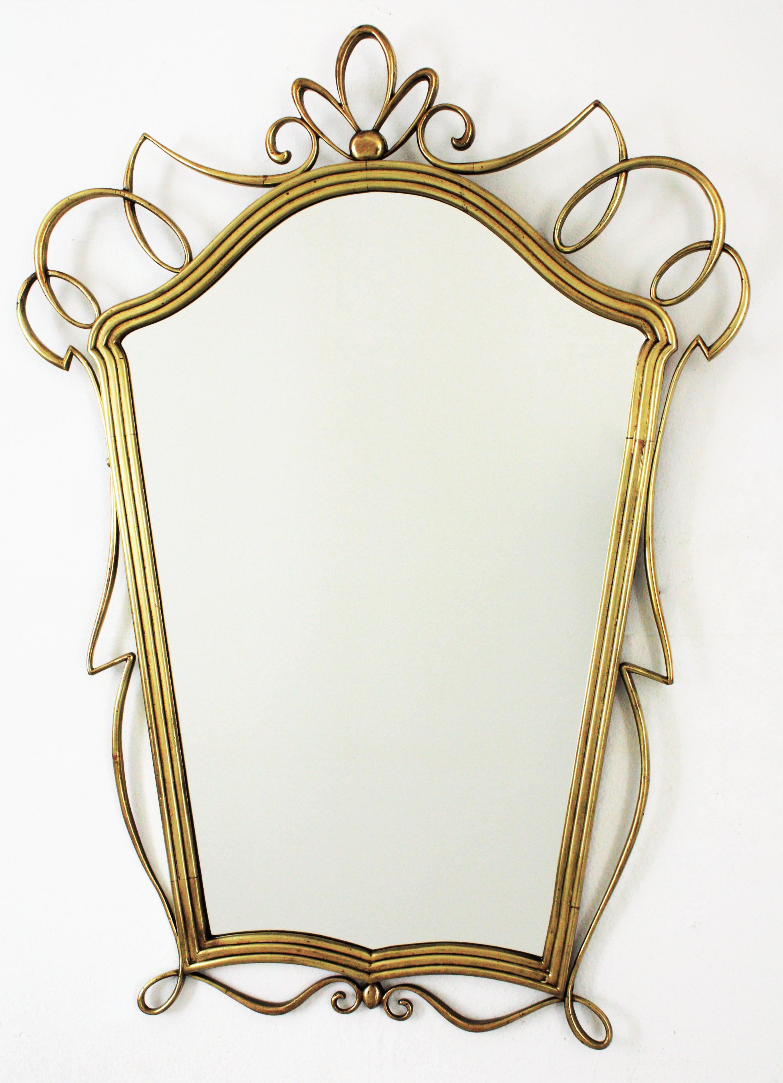 Mid-Century Modern After Gio Ponti Italian Modernist Brass Mirror, 1950s