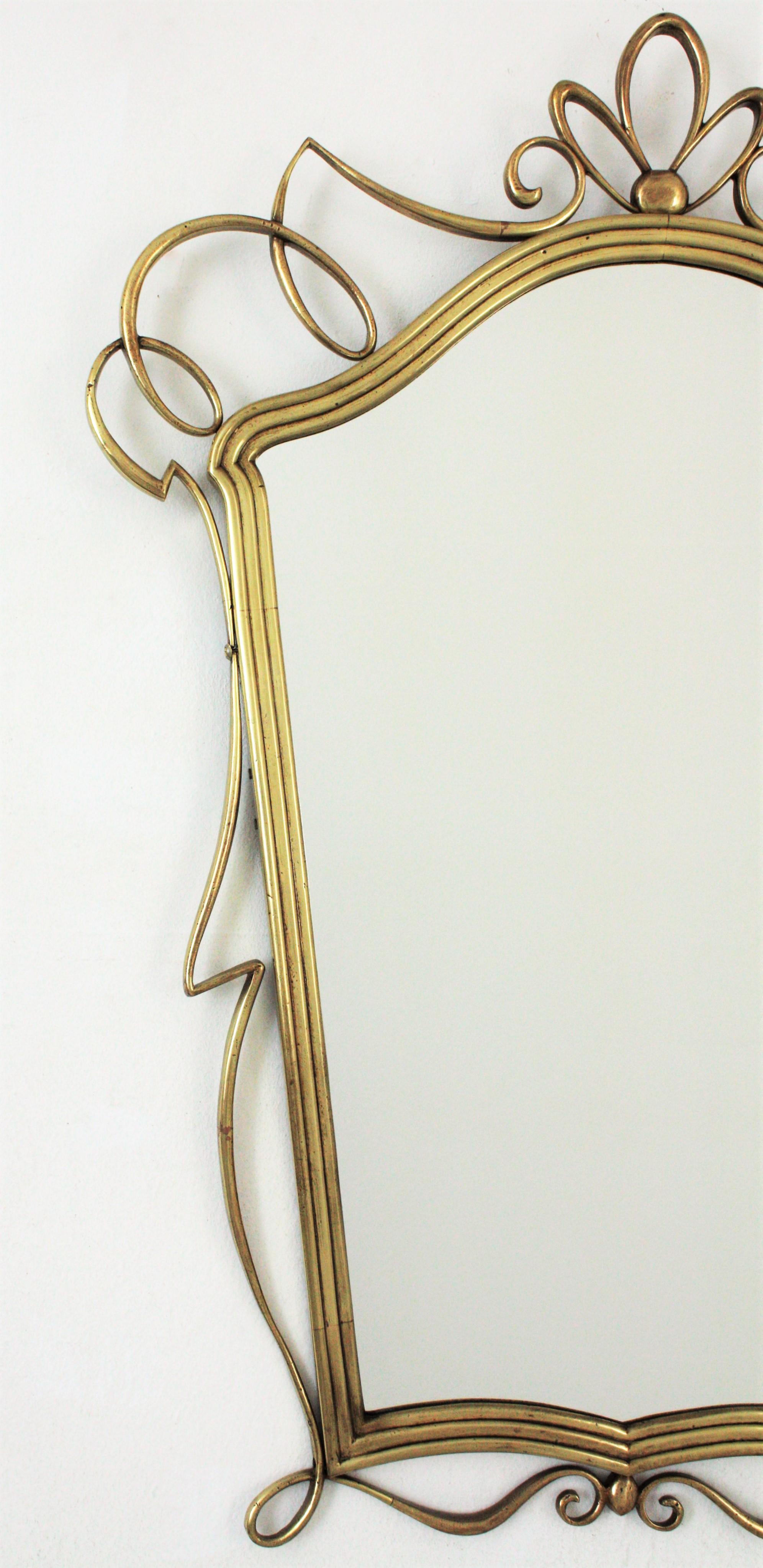 Polished After Gio Ponti Italian Modernist Brass Mirror, 1950s