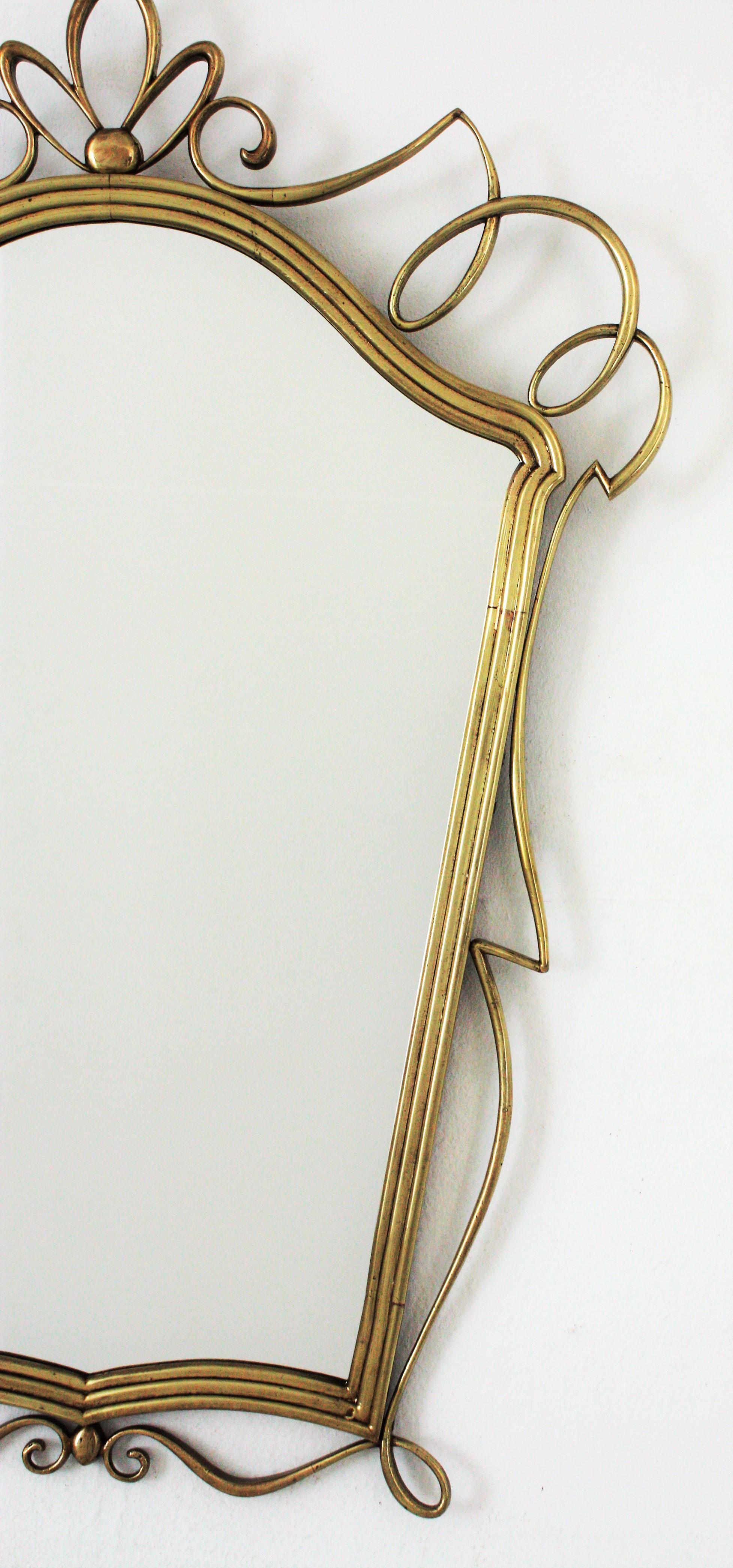After Gio Ponti Italian Modernist Brass Mirror, 1950s In Good Condition In Barcelona, ES