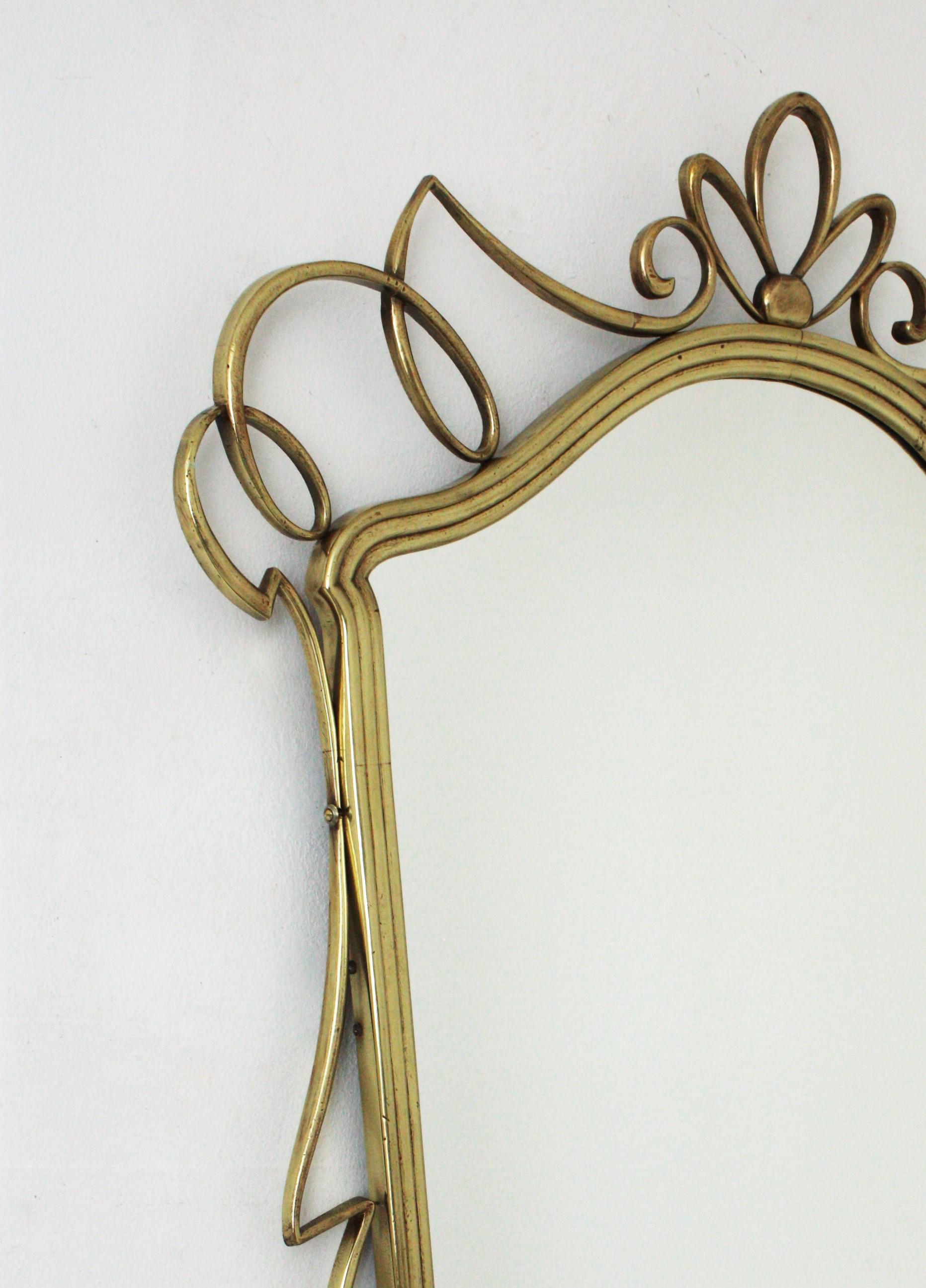 After Gio Ponti Italian Modernist Brass Mirror, 1950s 1