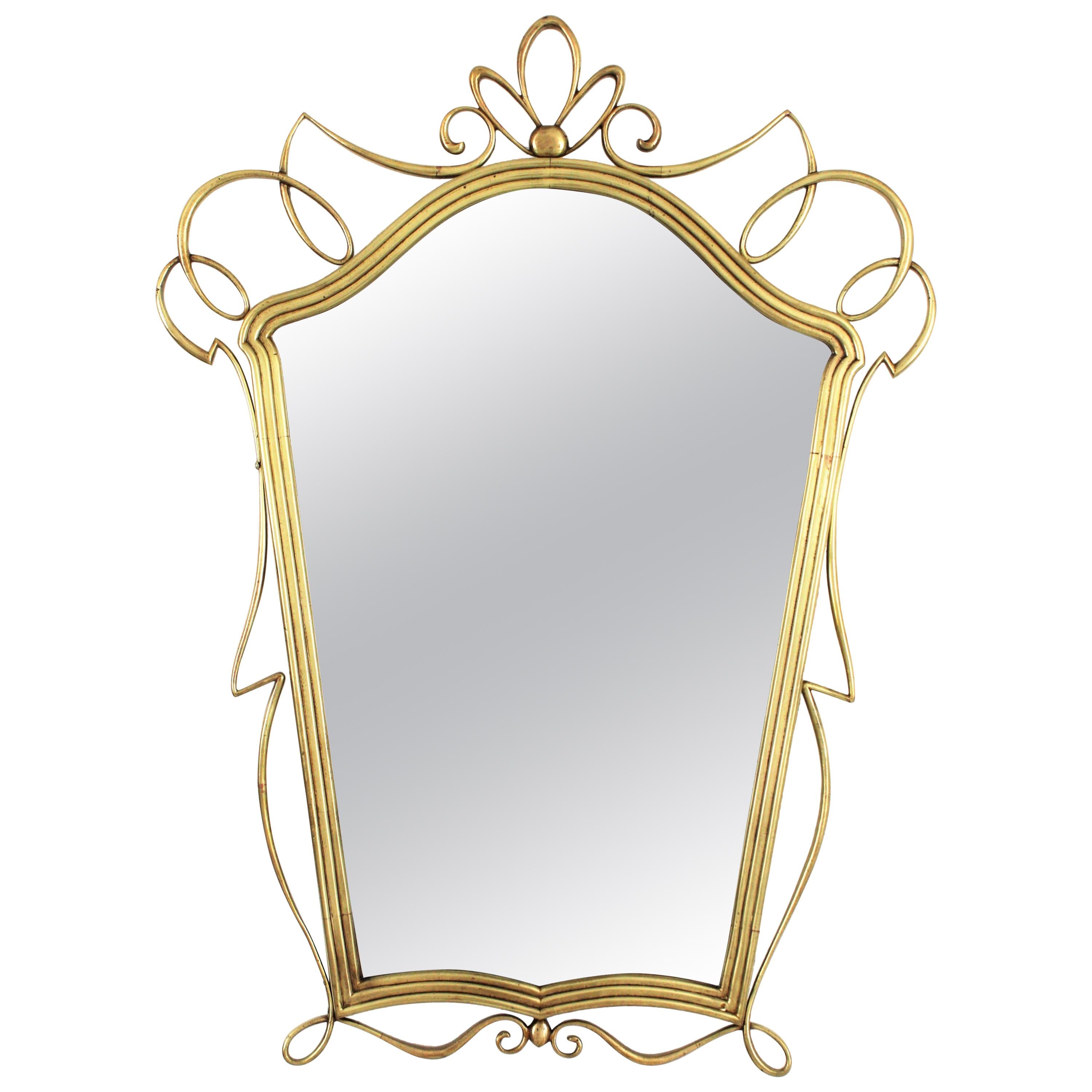 After Gio Ponti Italian Modernist Brass Mirror, 1950s