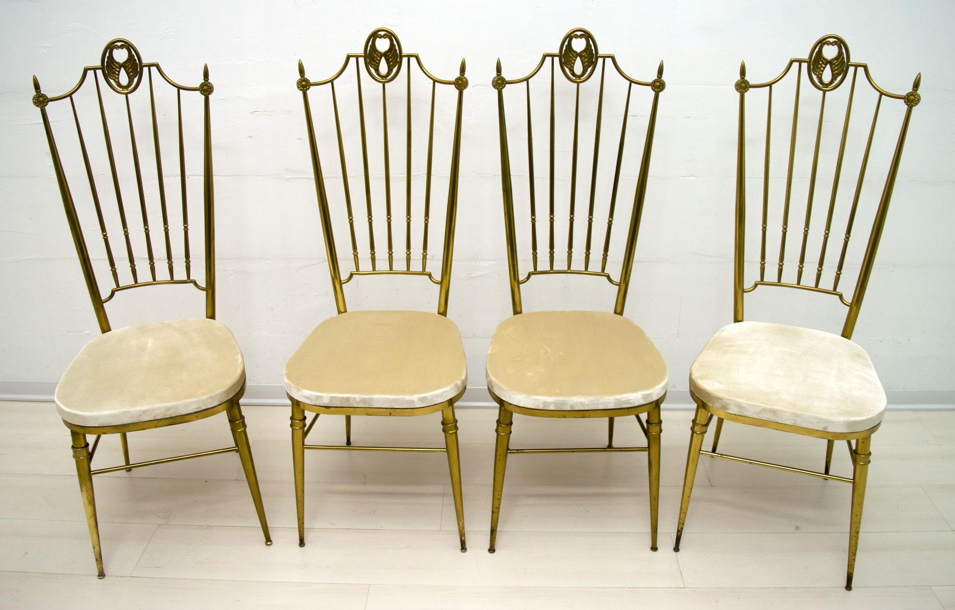 Four chairs with high back, Italian midcentury design in the Gio Ponti style.

