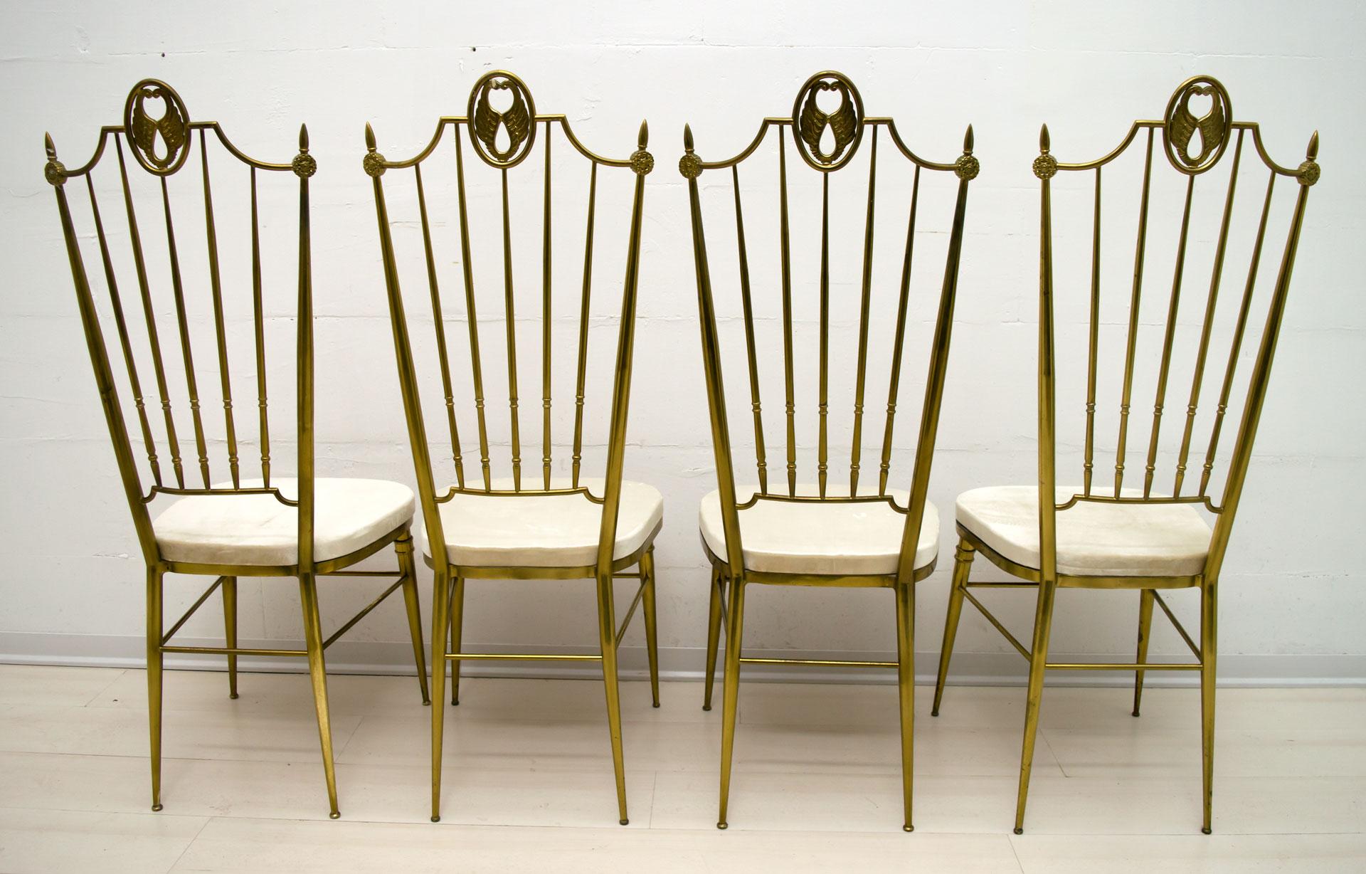 After Gio Ponti Mid-Century Modern Italian Brass High Back Chairs, 1950s In Good Condition In Puglia, Puglia