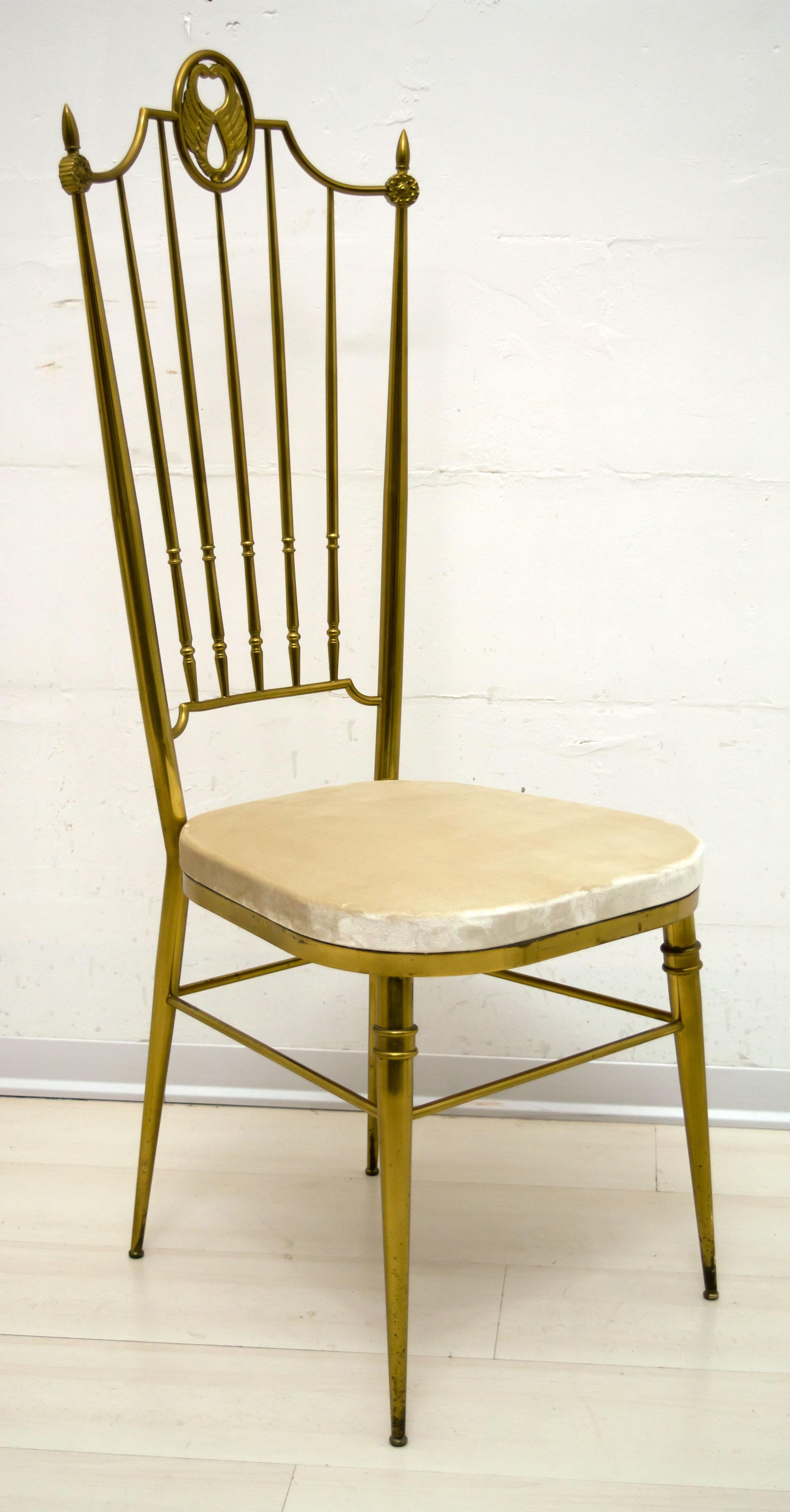 Mid-20th Century After Gio Ponti Mid-Century Modern Italian Brass High Back Chairs, 1950s