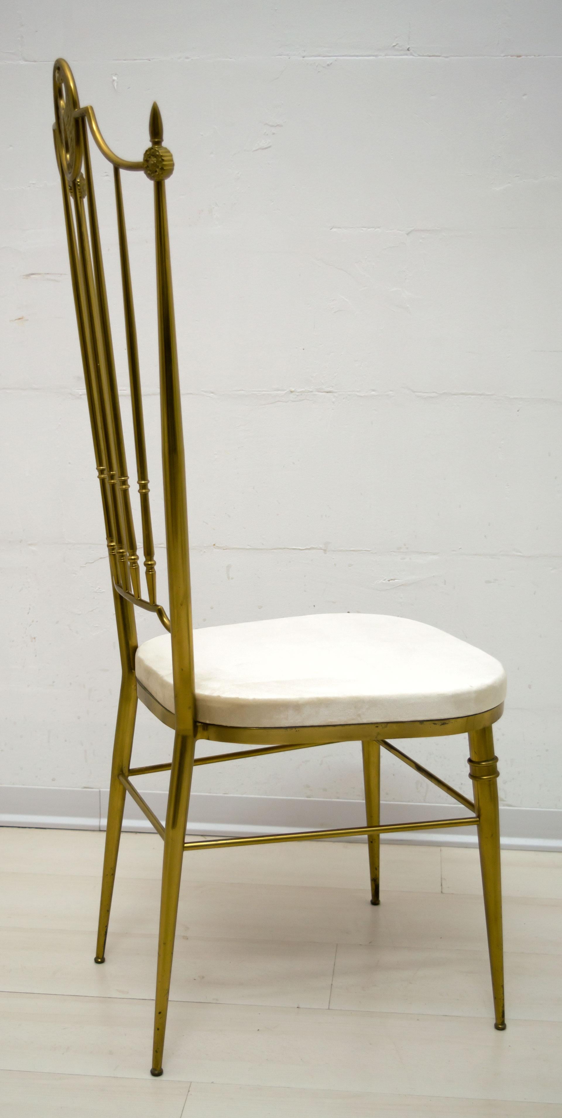After Gio Ponti Mid-Century Modern Italian Brass High Back Chairs, 1950s 1
