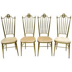 After Gio Ponti Mid-Century Modern Italian Brass High Back Chairs, 1950s