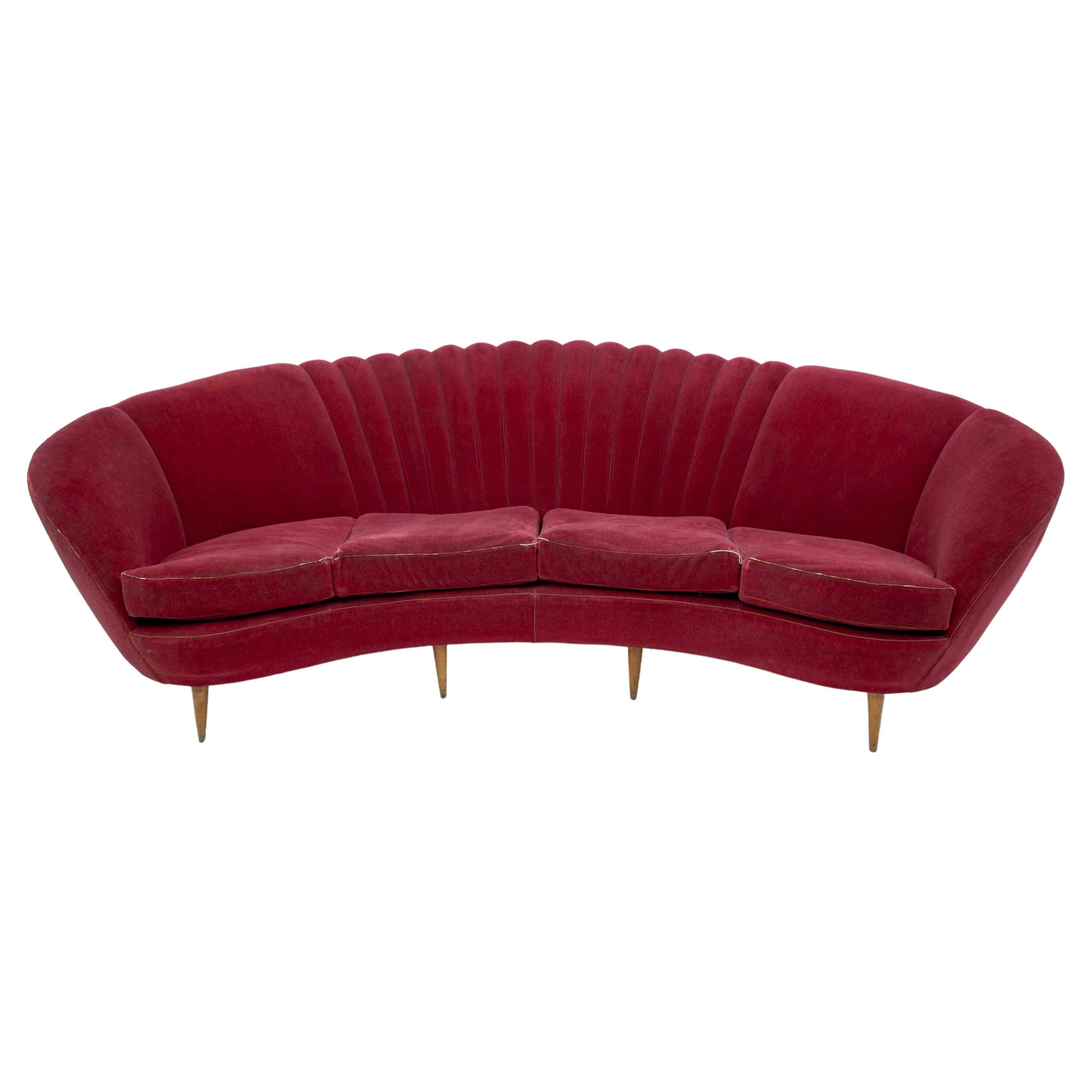 After Gio Ponti Mid-Century Modern Italian Curved Sofa by ISA Bergamo, 50s