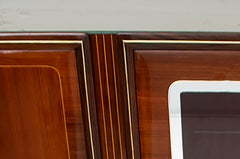 Attributed Gio Ponti Mid-Century Italian Mahogany and Brass Bar Cabinet, 1950s