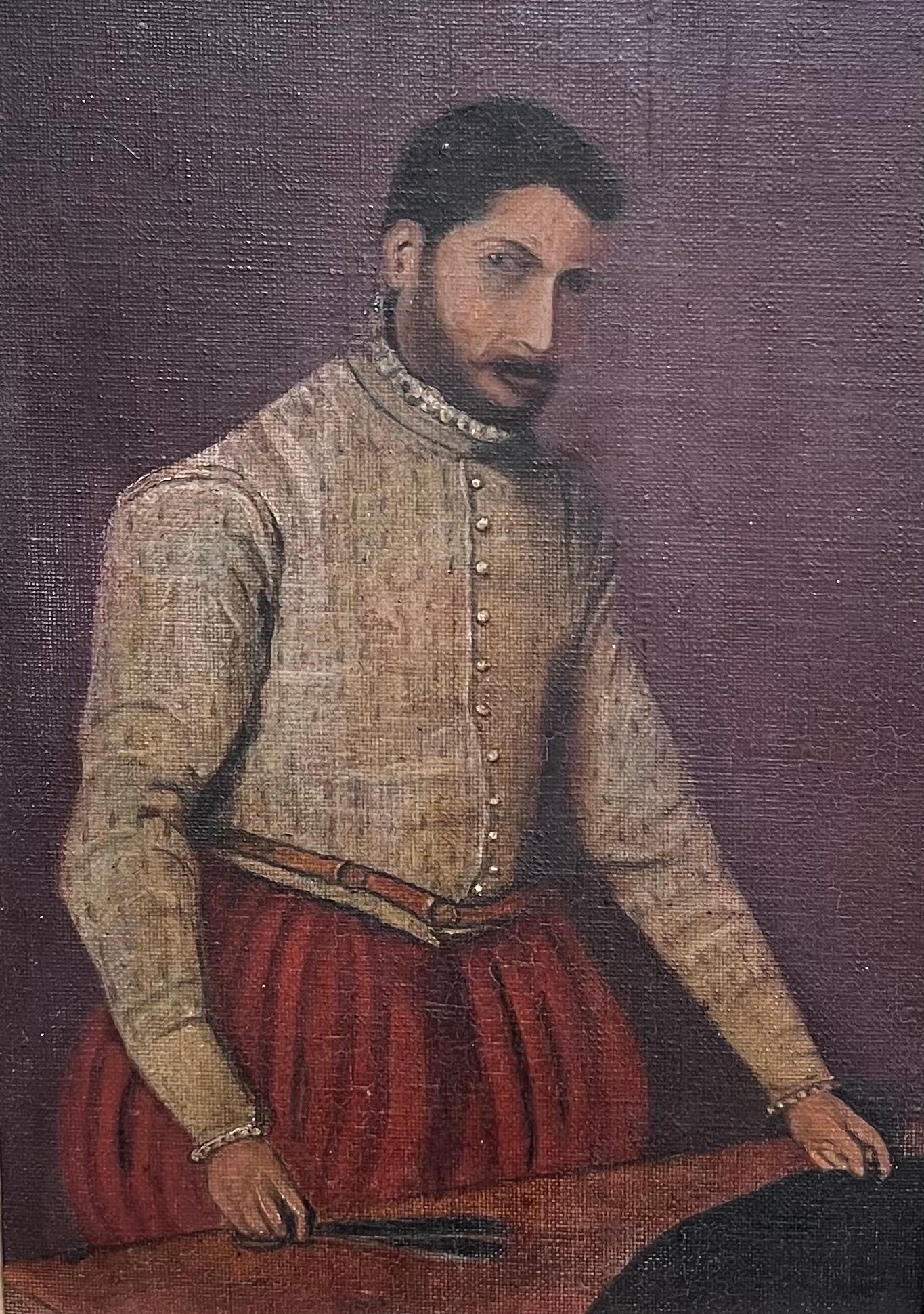 Italian Renaissance Gentleman Portrait of a Tailor Antique Oil Painting - Gray Figurative Painting by after Giovanni Battista Moroni