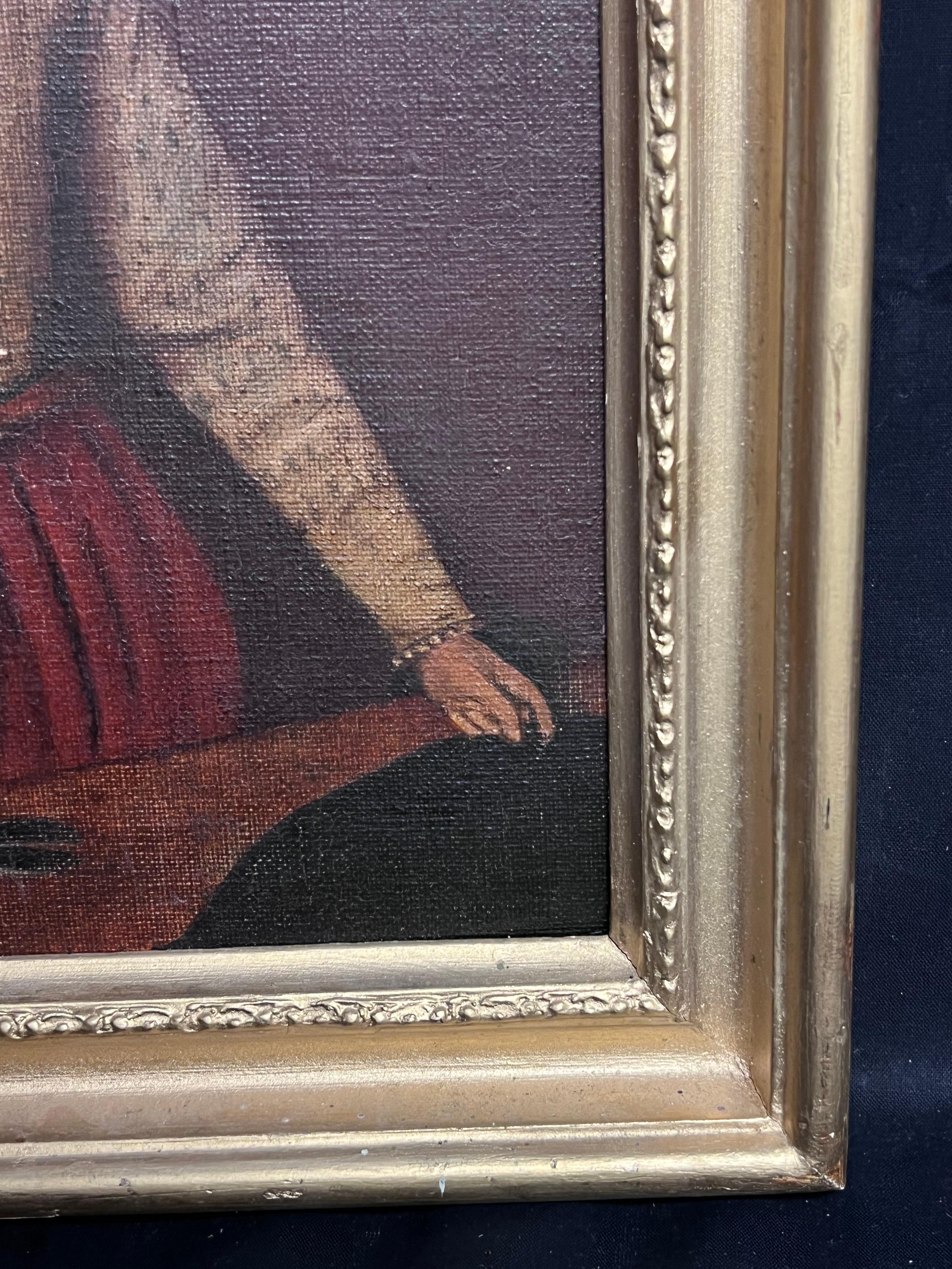 The Tailor
Continental School, 19th century
after the earlier Renaissance work by Giovanni Battista Moroni (16th century). 
oil on canvas laid over board, framed
Framed: 16 x 12 inches
Board: 13.75 x 9.5 inches
Provenance: Private collection,
