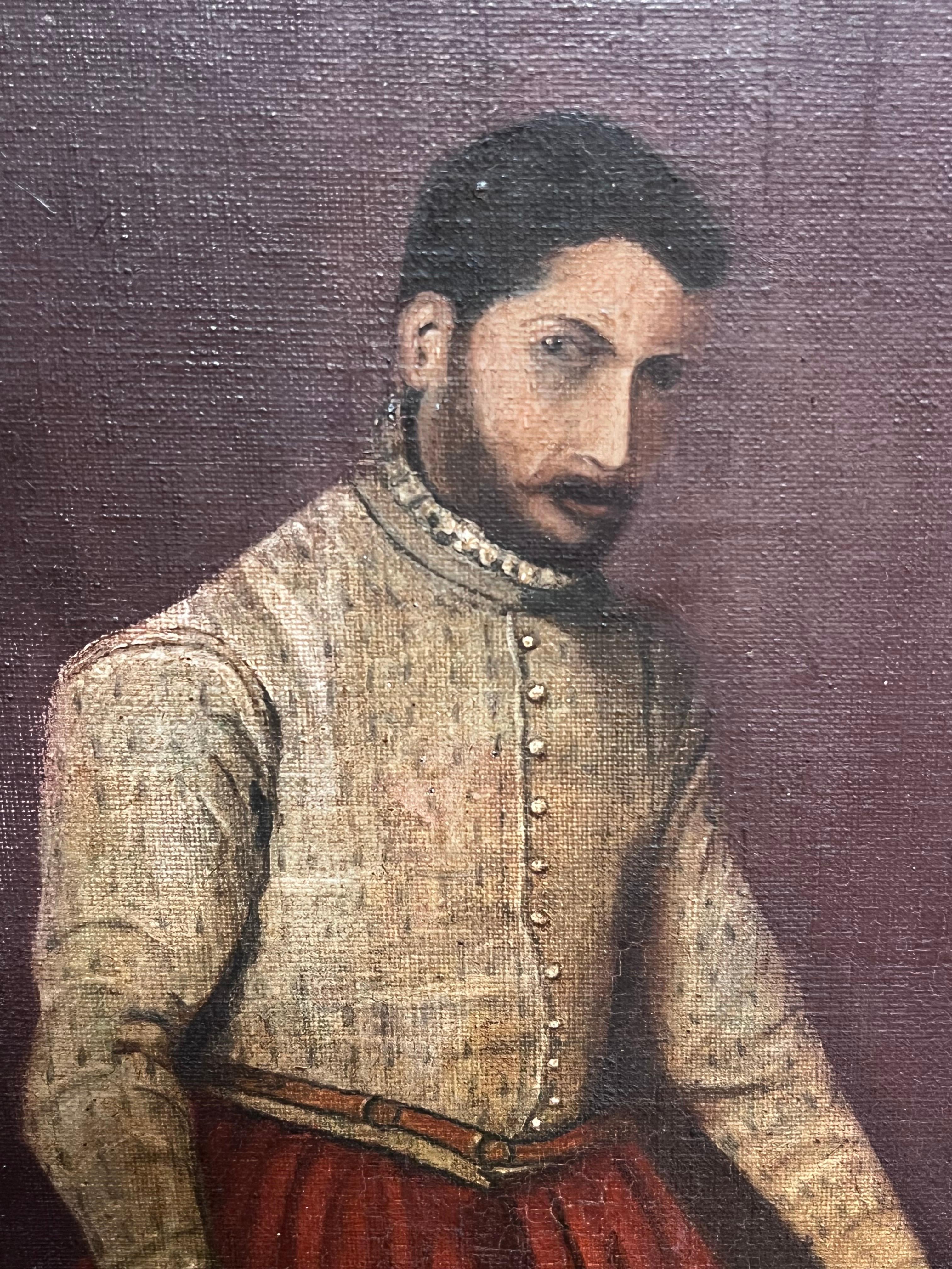 Italian Renaissance Gentleman Portrait of a Tailor Antique Oil Painting For Sale 1