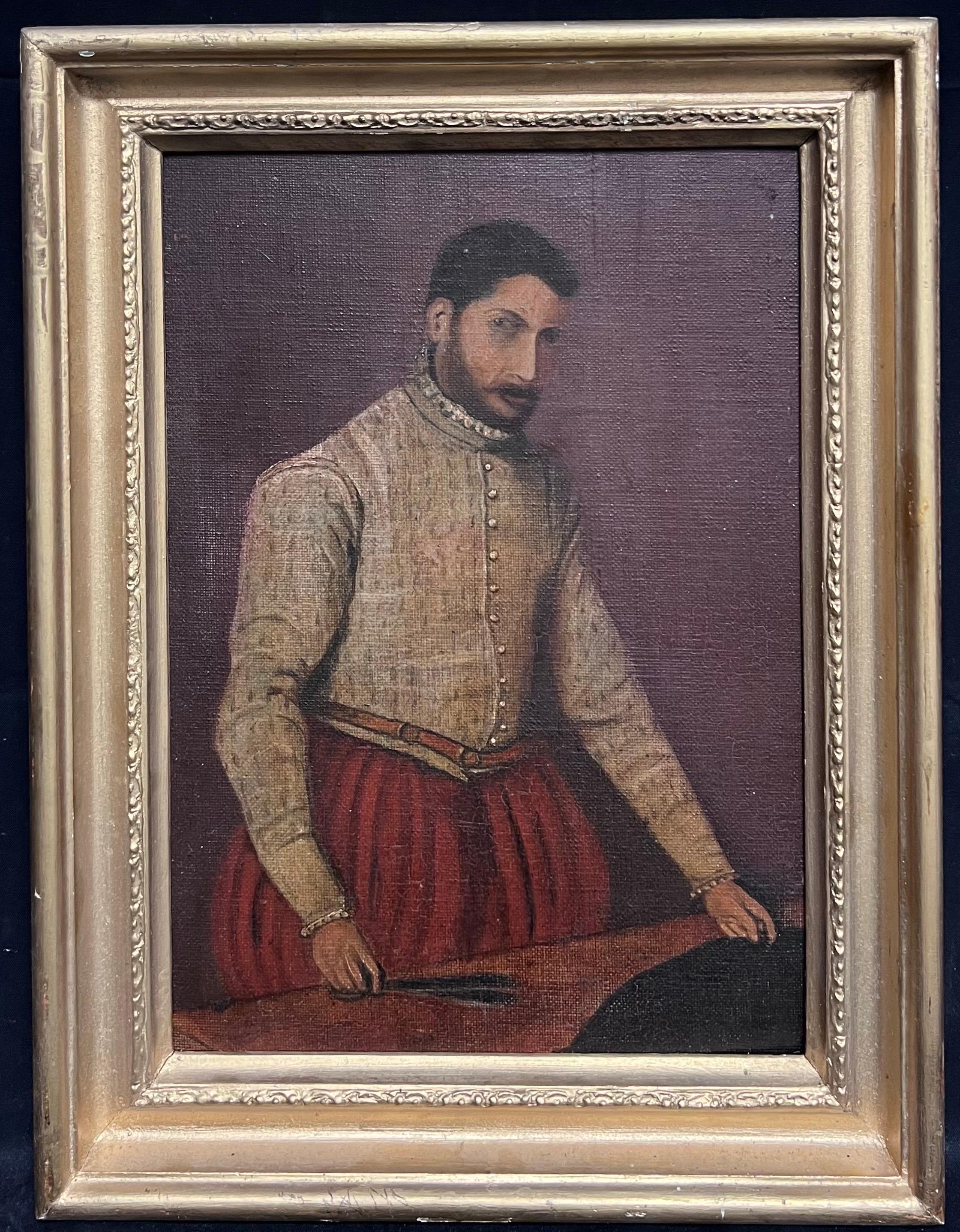 Renacimiento italiano Caballero Retrato de un sastre Pintura al óleo antigua