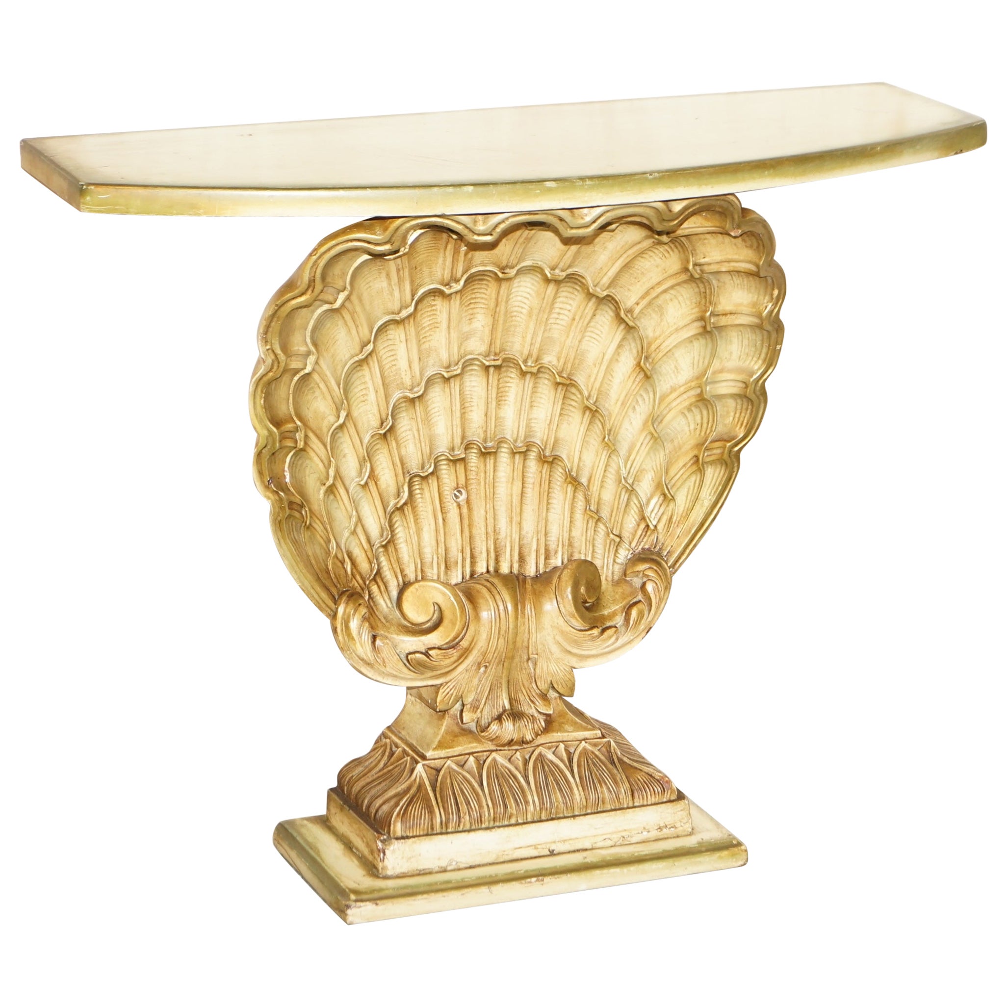 After Groult Mid Century circa 1960's Gilt Plaster Sea Clamp Shell Console Table