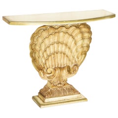 After Groult Mid Century circa 1960's Gilt Plaster Sea Clamp Shell Console Table