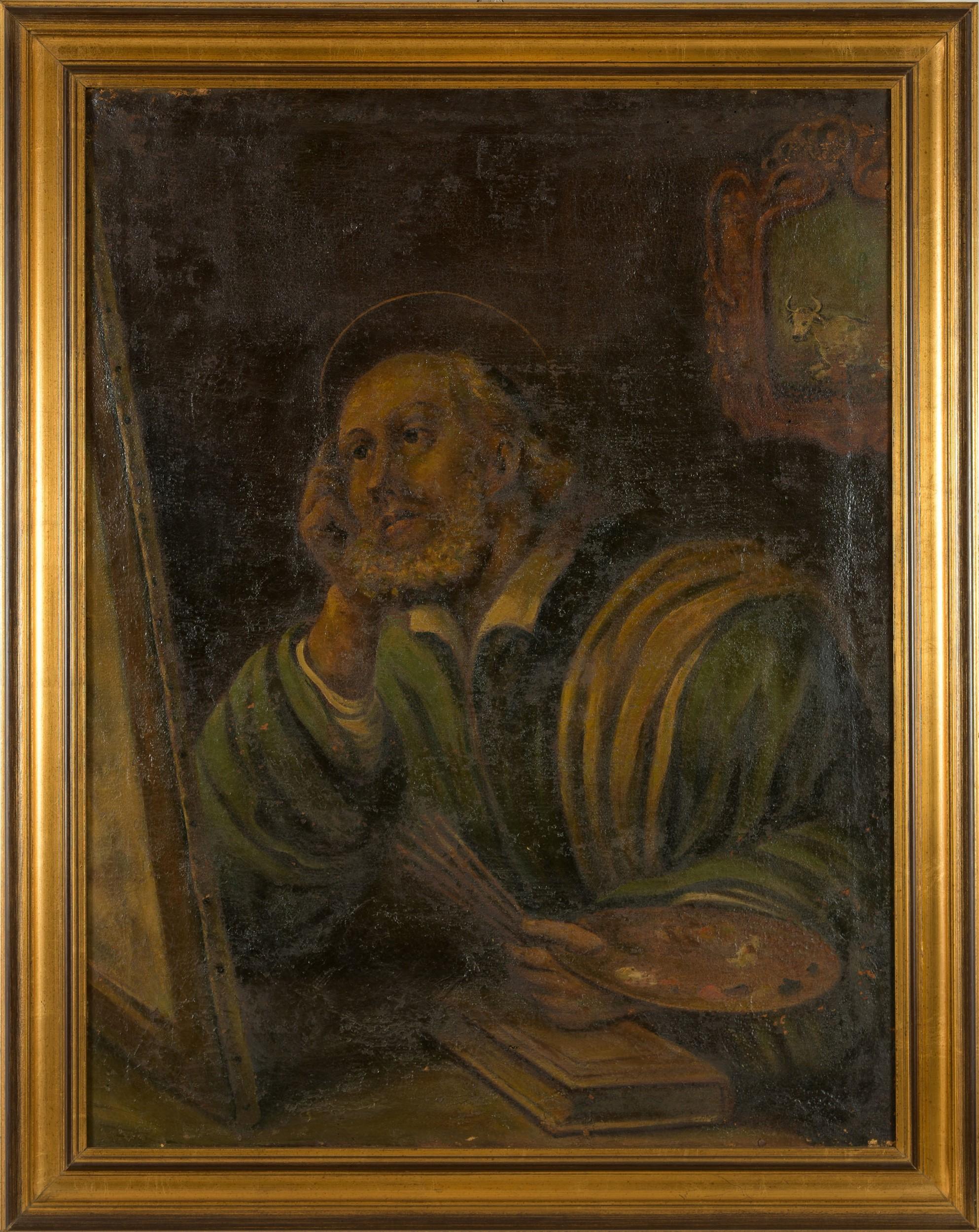 a very impressive and significant portrait of Saint Luke the Evangelist after Giovanni Francesco Barbieri better known as Guercino, or il Guercino that was one of the most famous and notable Italian Baroque painter and draftsman from Cento in the
