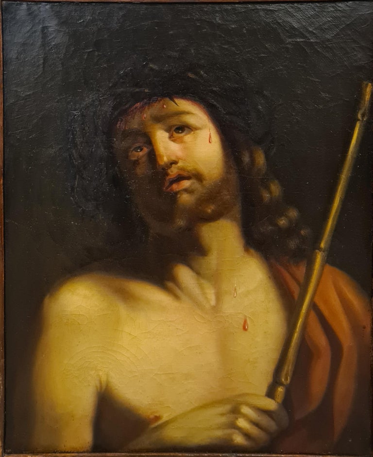 (After) Guido Reni Portrait Painting - 18th Century Oil Painting, Le Christ au Roseau, Ecce Hommo