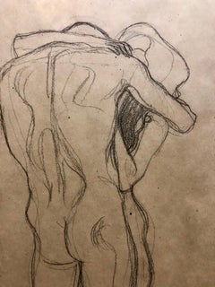 Erotic Embracing Nude Couple Austrian Lithograph Art Nouveau Vienna Secession