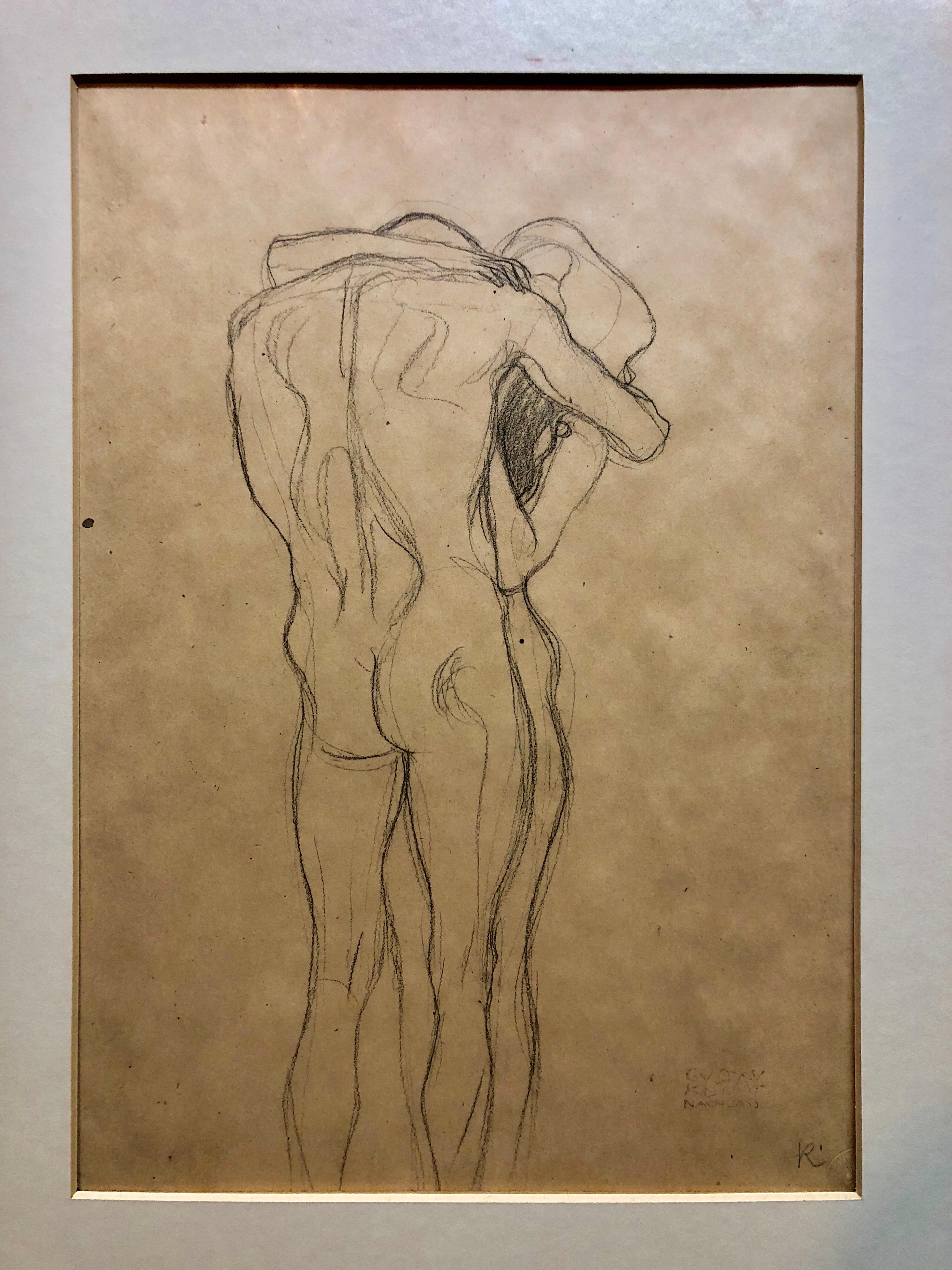 (after) Gustav Klimt Nude Print - Erotic Embracing Nude Couple Austrian Lithograph Art Nouveau Vienna Secession