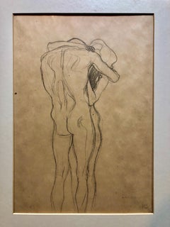 Erotic Embracing Nude Couple Austrian Lithograph Art Nouveau Vienna Secession