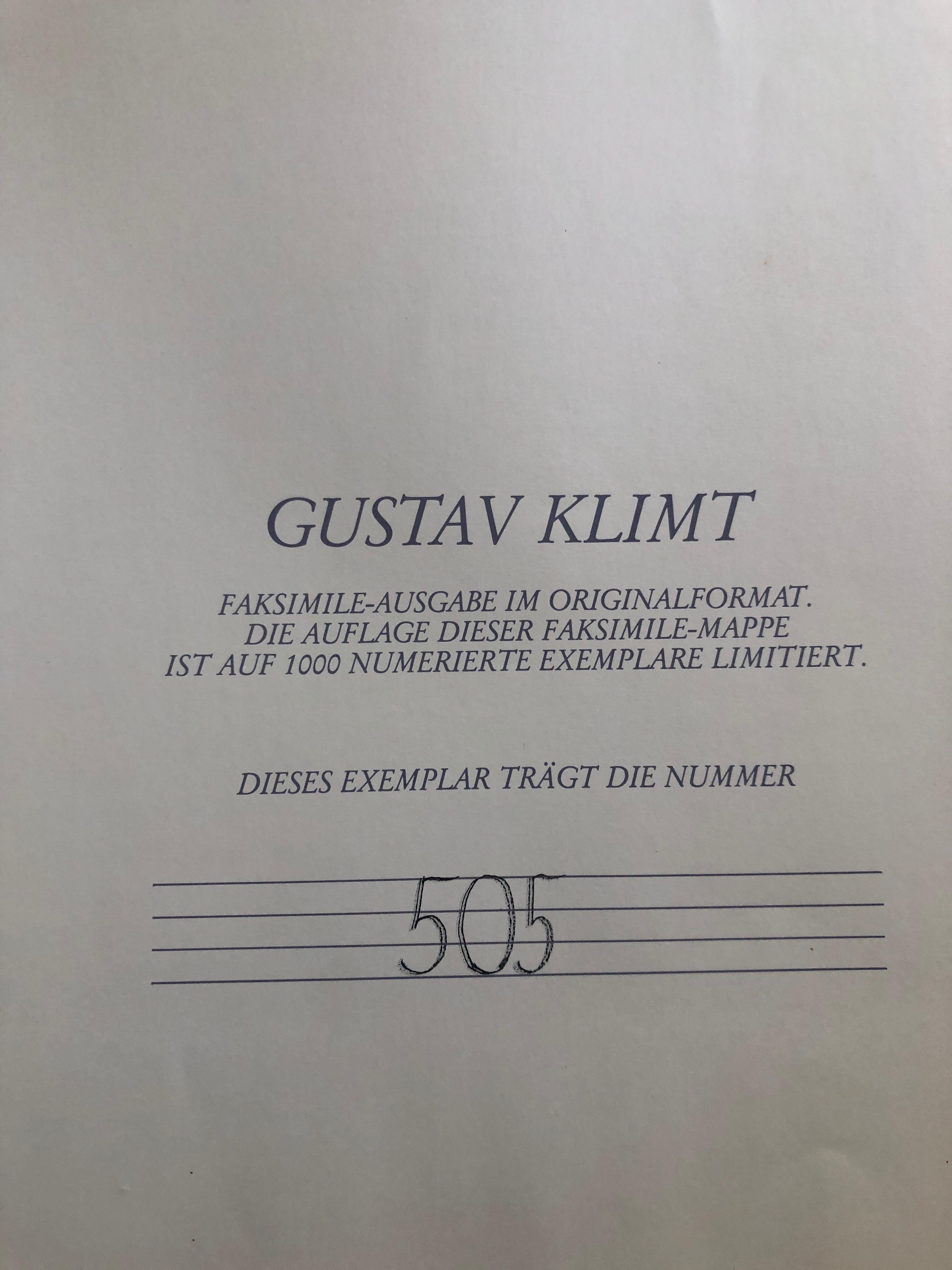 Signed in plate (or stamped with nachlass stamp), also with blind stamp from publisher; from limited edition of 1000 hand numbered; Published in Graz Austria in 1985. The justification sheet is not included.

Gustav Klimt (July 14, 1862 – February