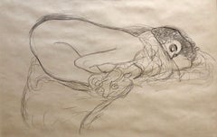 Erotic Sleeping Woman Austrian Lithograph Nude Boudoir Drawing