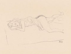 Female semi-nude on bedding, Gustav Klimt Handzeichnungen (Sketch), 1922