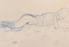 Vintage Female semi-nude on bedding (Plate 12), Gustav Klimt Twenty-Five Drawings folio