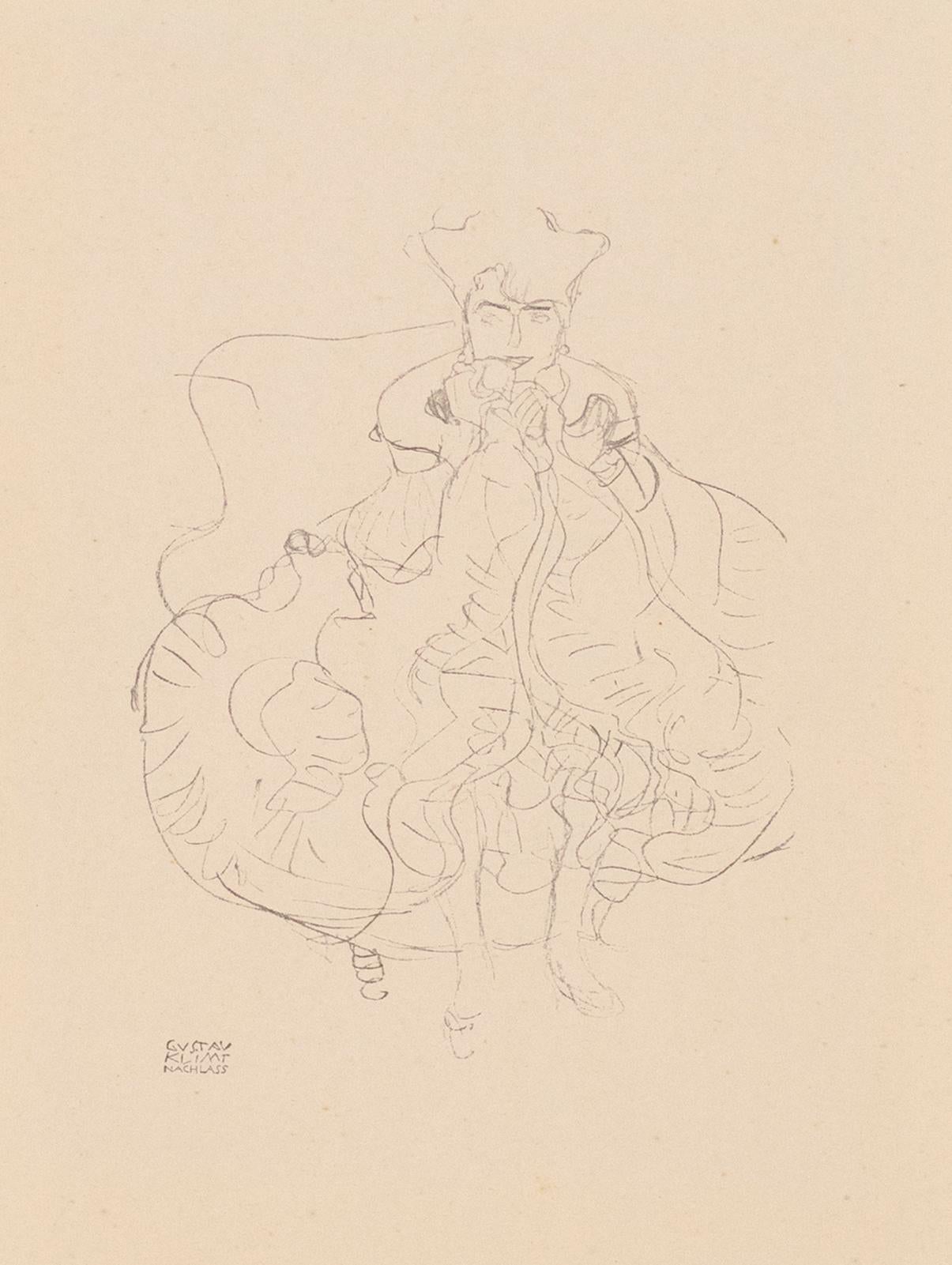 Sitzende Frau, Gustav Klimt Handzeichnungen (Sketch) collotype Lithographie, 1922