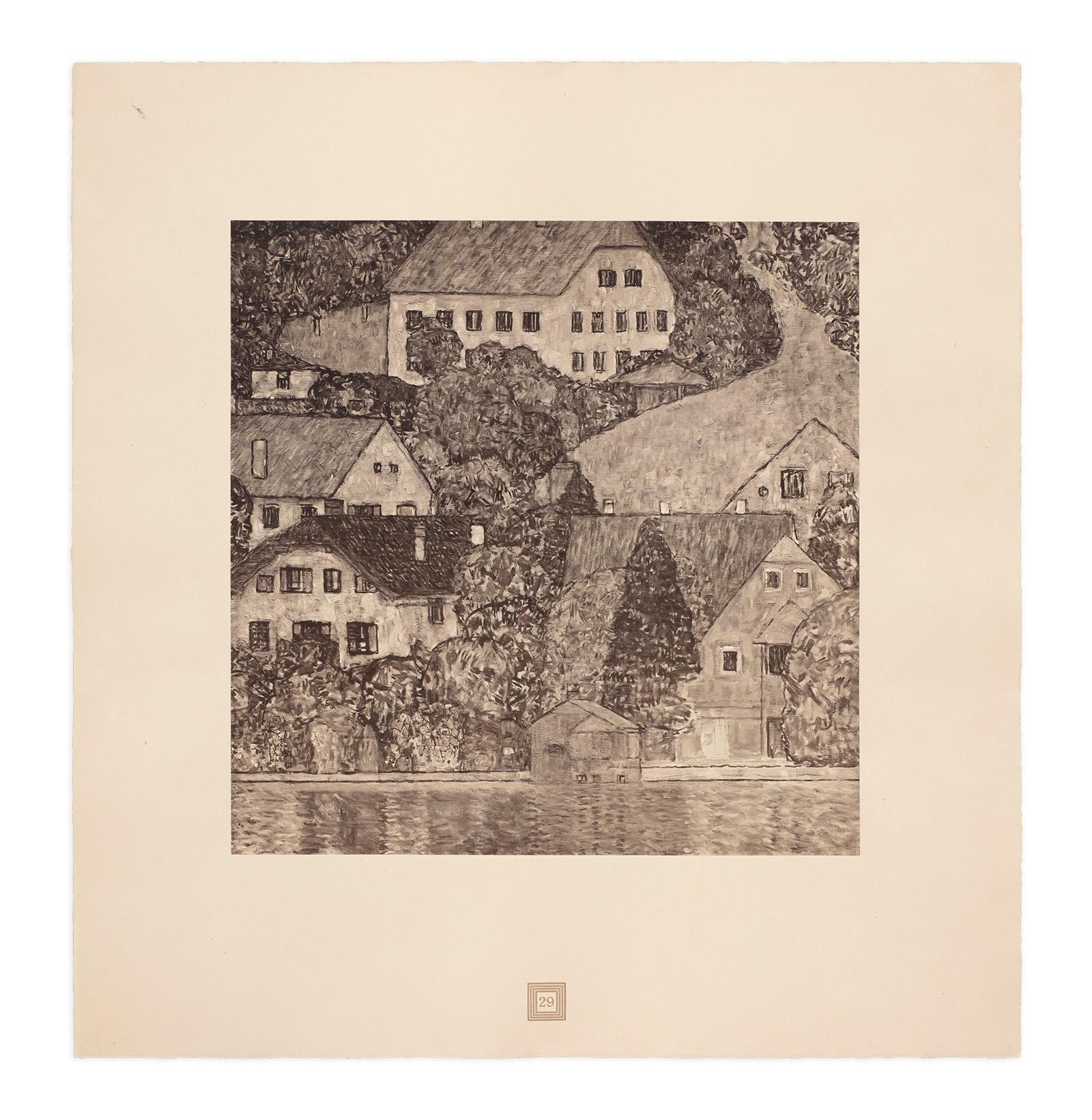 Houses at Unterach on the Attersee, Gustav Klimt Eine Nachmath-Kollotypie, 1931 – Print von (after) Gustav Klimt