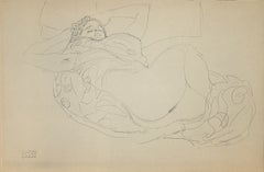 Lying Female Nude - Original Collotype Print After G. Klimt - 1919
