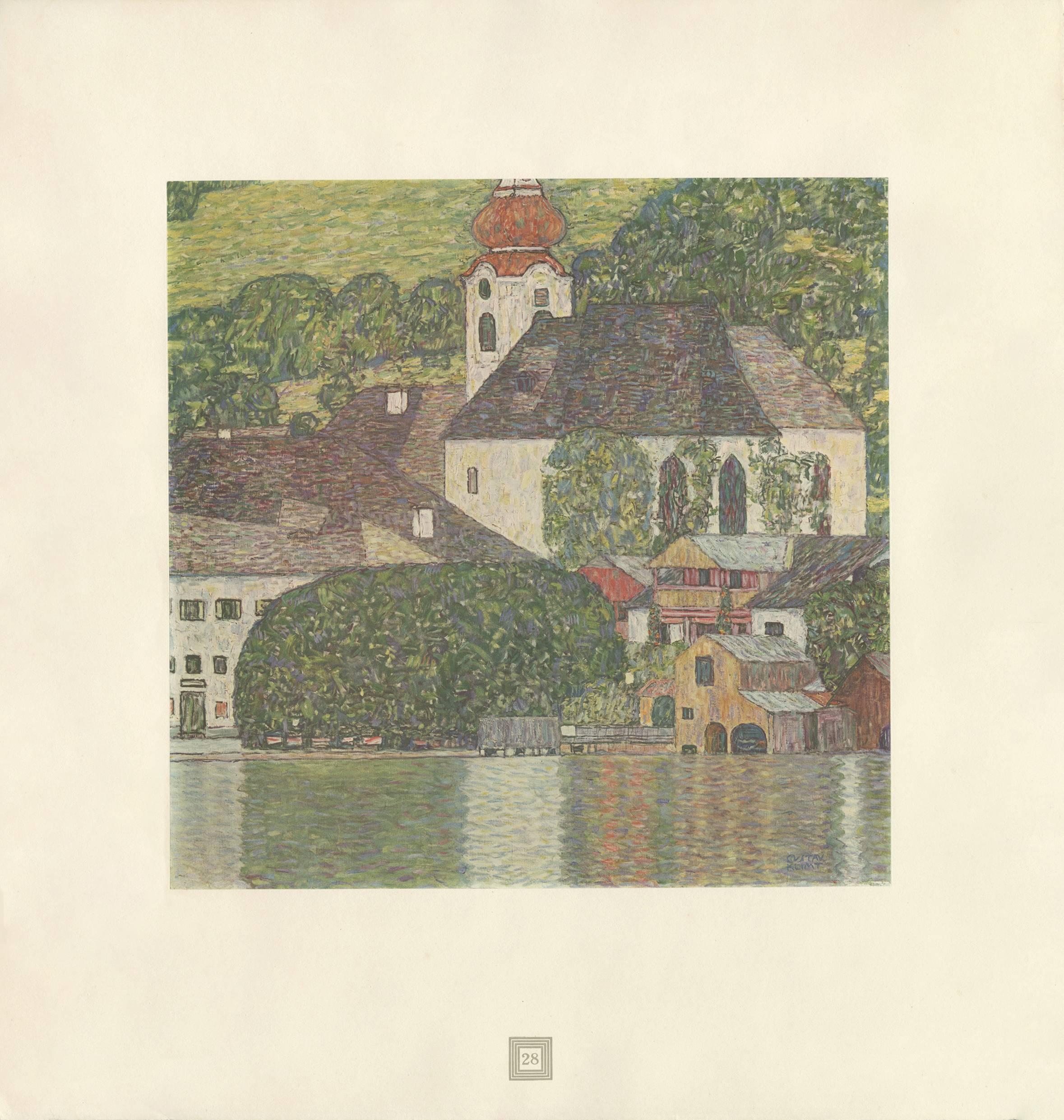 Landscape Print de (after) Gustav Klimt - Max Eisler Eine Nachlese folio "Iglesia en el lago Wolfgang" impresión colotipia