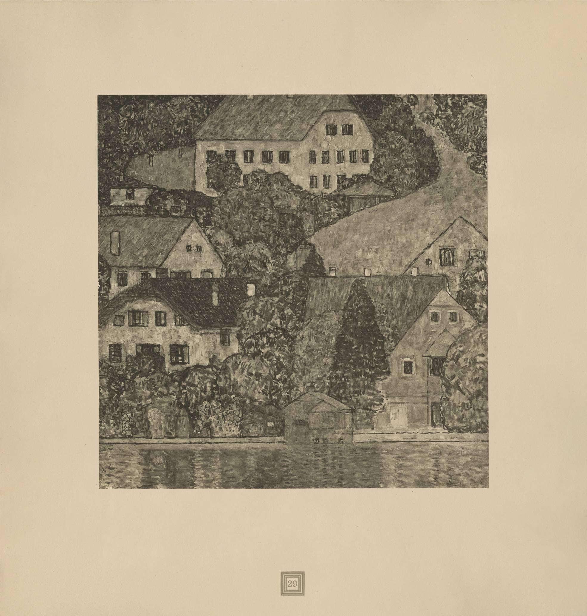 (after) Gustav Klimt Landscape Print - Max Eisler Eine Nachlese folio "Houses in Unterach on Lake Attersee" collotype