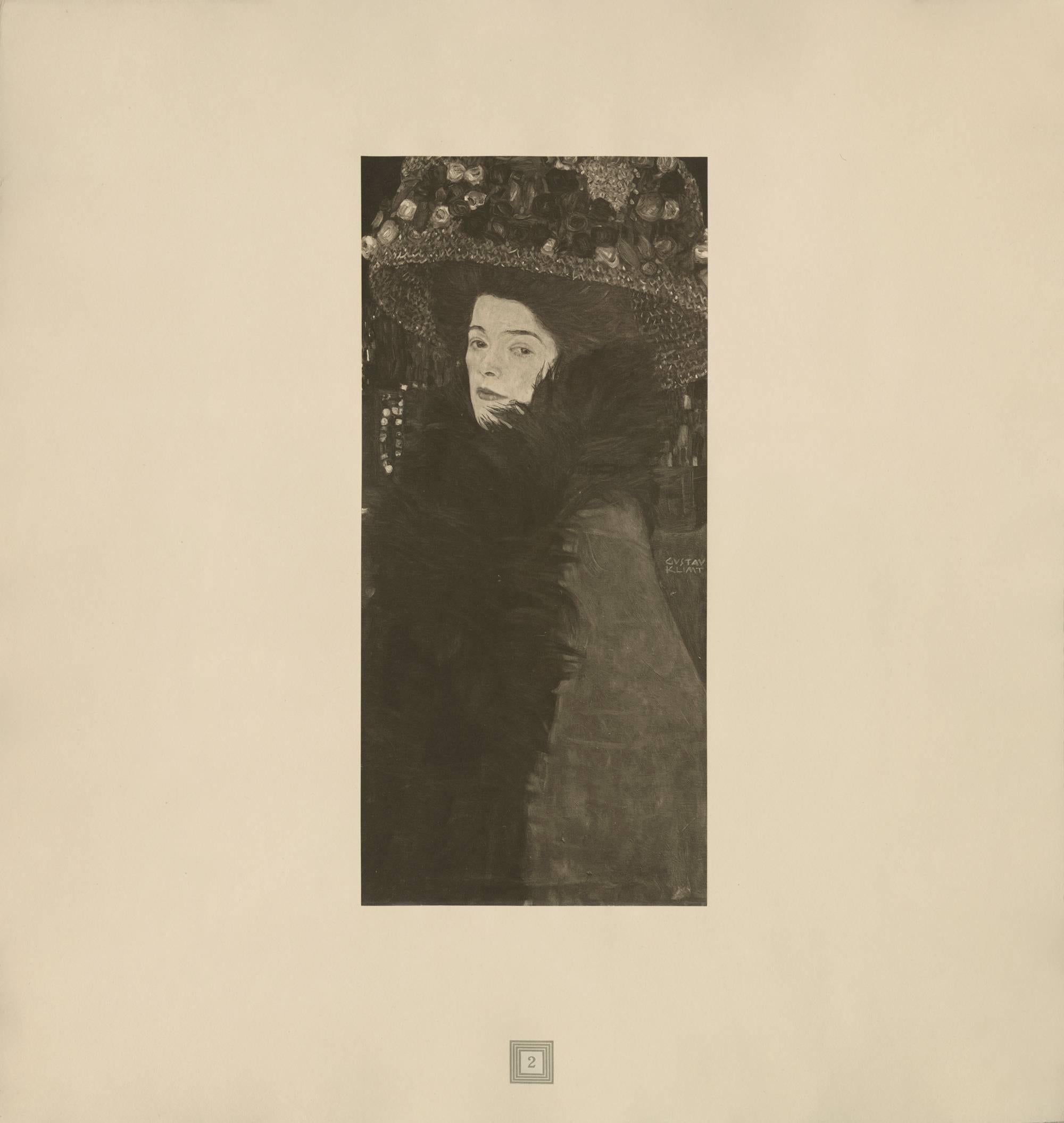 Figurative Print (after) Gustav Klimt - Max Eisler Eine Nachlese folio « Lady in a Feathered Hat » collotype