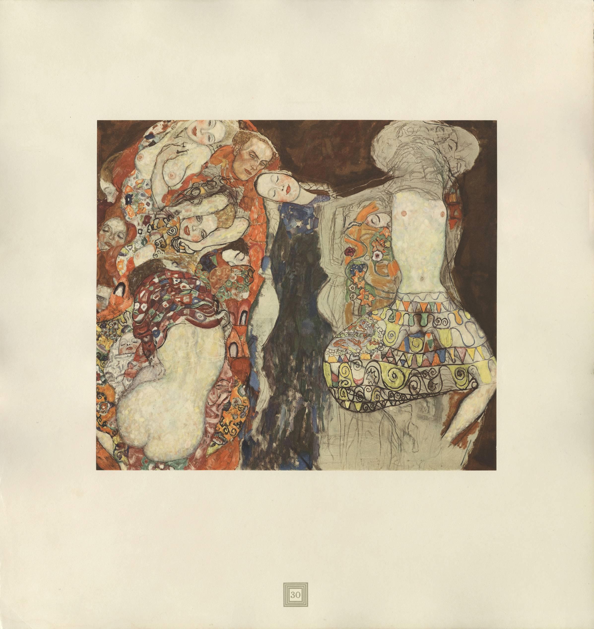 Two Studies Seated Nudes with Long Hair Fine Art Print Gustav Klimt Drawings 