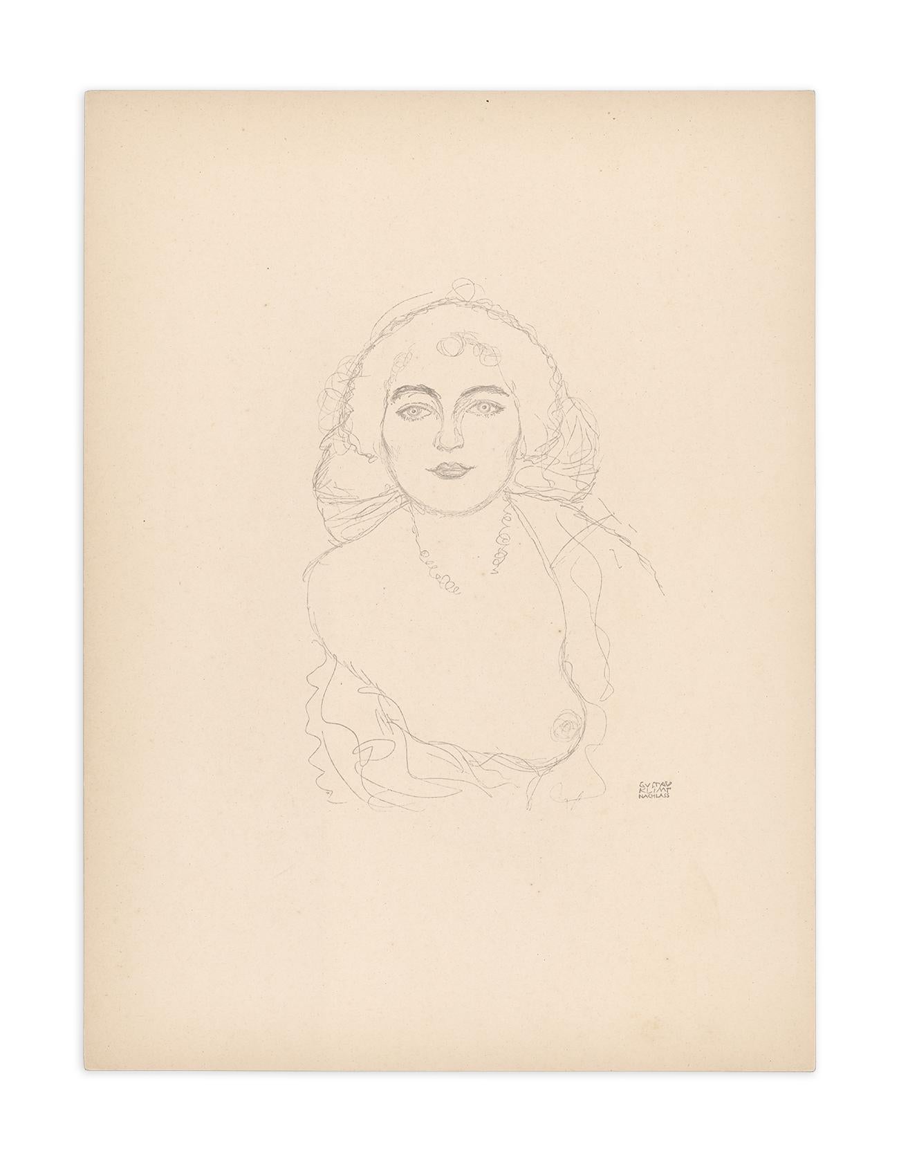 Buste of a Woman de Gustav Klimt Handzeichnungen (Sketch), Thyrsos Verlag, 1922 - Sécession viennoise Print par (after) Gustav Klimt