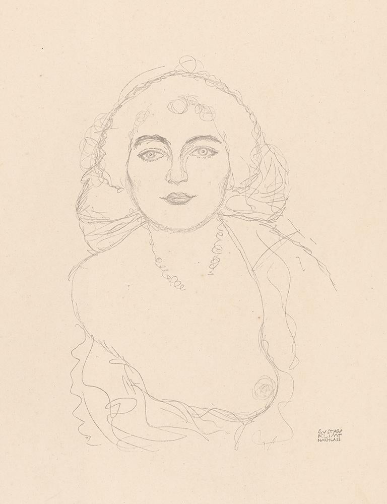 Buste of a Woman de Gustav Klimt Handzeichnungen (Sketch), Thyrsos Verlag, 1922 - Print de (after) Gustav Klimt