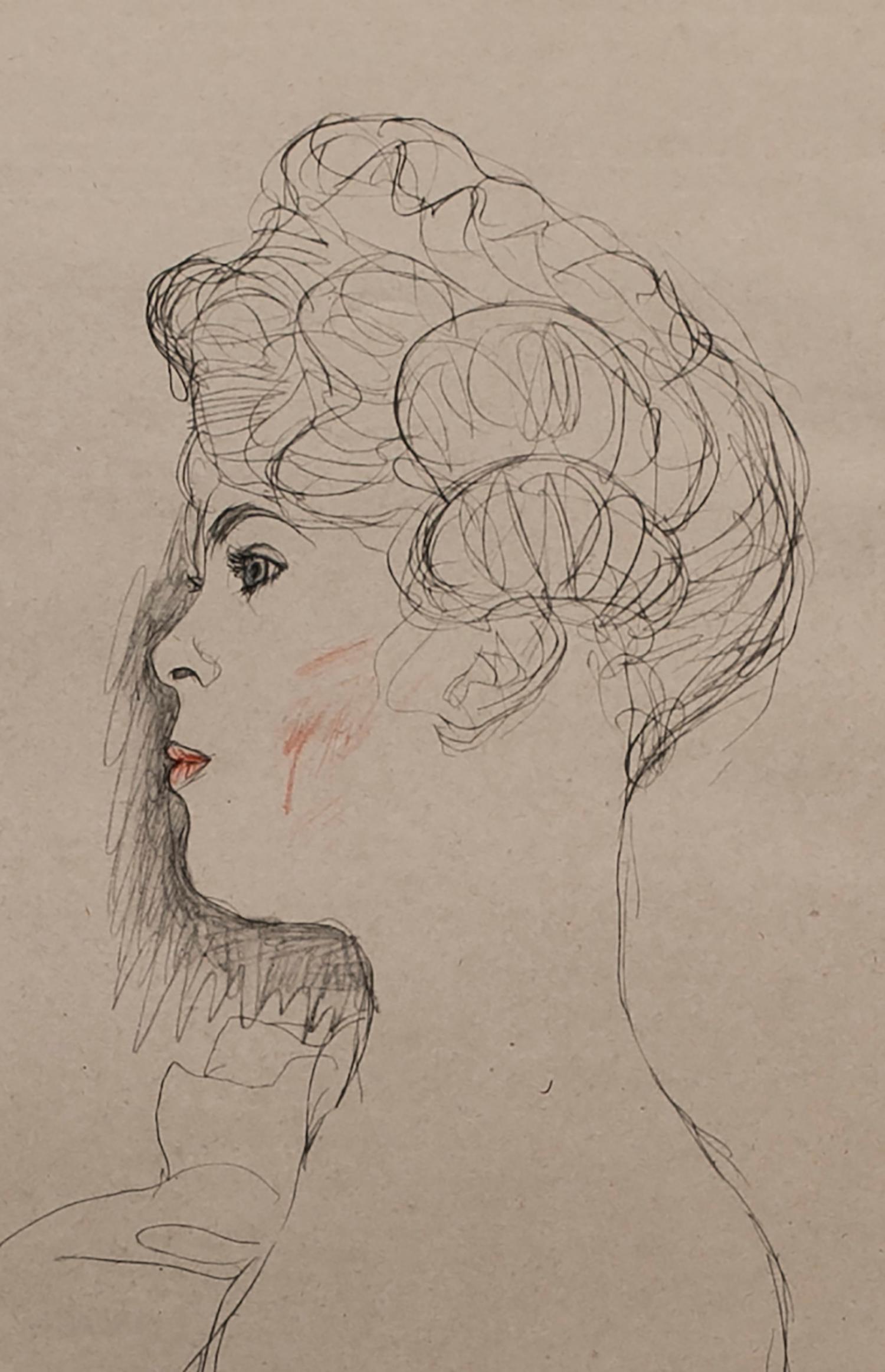 Portrait Sketch (Blue, Red and White Tinted) Porträtskizze - Print by (after) Gustav Klimt