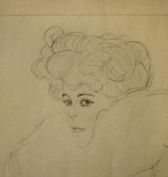 Porträtskizze: Frau mit Boa - 1910er Jahre - Vintage-Collage nach Gustav Klimt