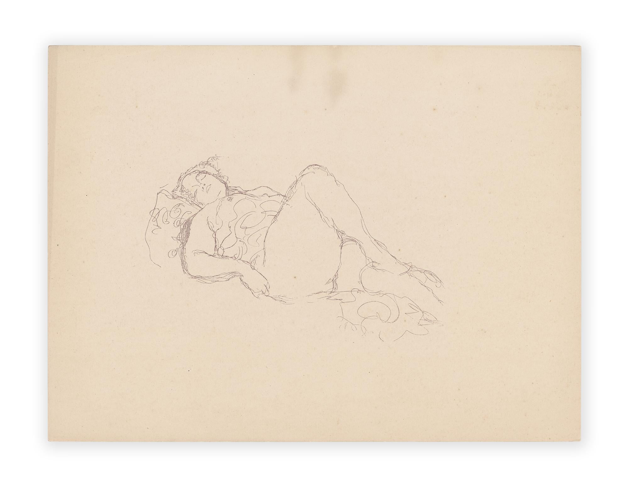 Nu couché couché, Gustav Klimt Handzeichnungen (Sketch), Thyrsos Verlag, 1922 - Sécession viennoise Print par (after) Gustav Klimt