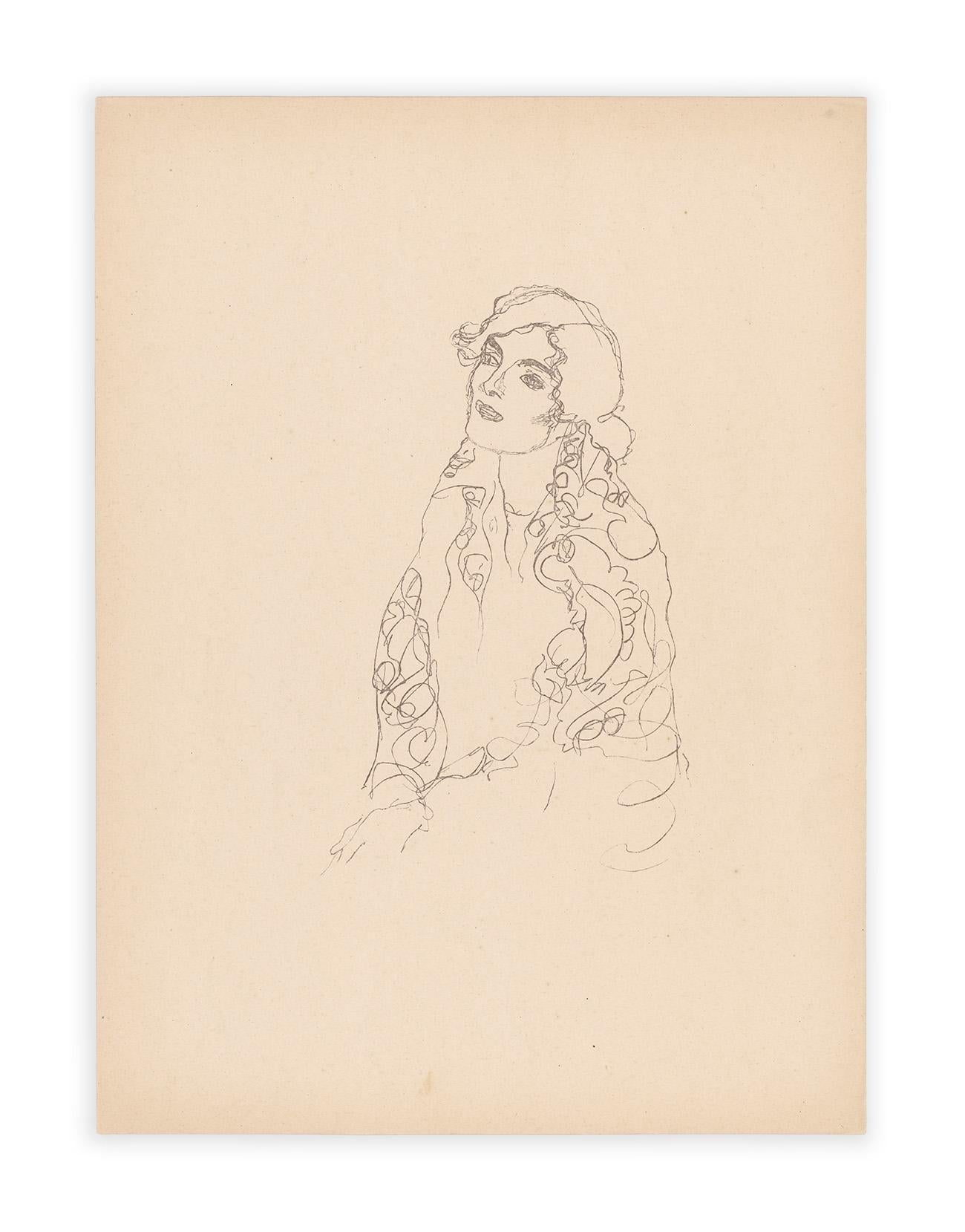 Sitzende Frau mit Schal, Gustav Klimt Handzeichnungen (Sketch), 1922 (Wiener Secession), Print, von (after) Gustav Klimt