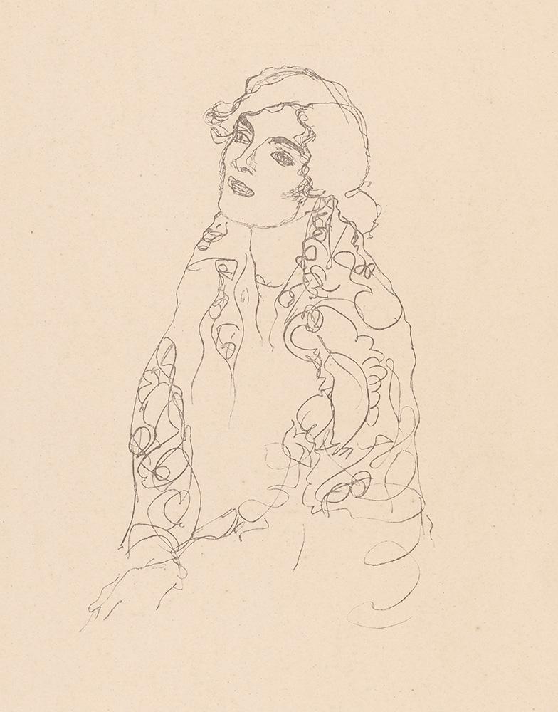 Sitzende Frau mit Schal, Gustav Klimt Handzeichnungen (Sketch), 1922 – Print von (after) Gustav Klimt