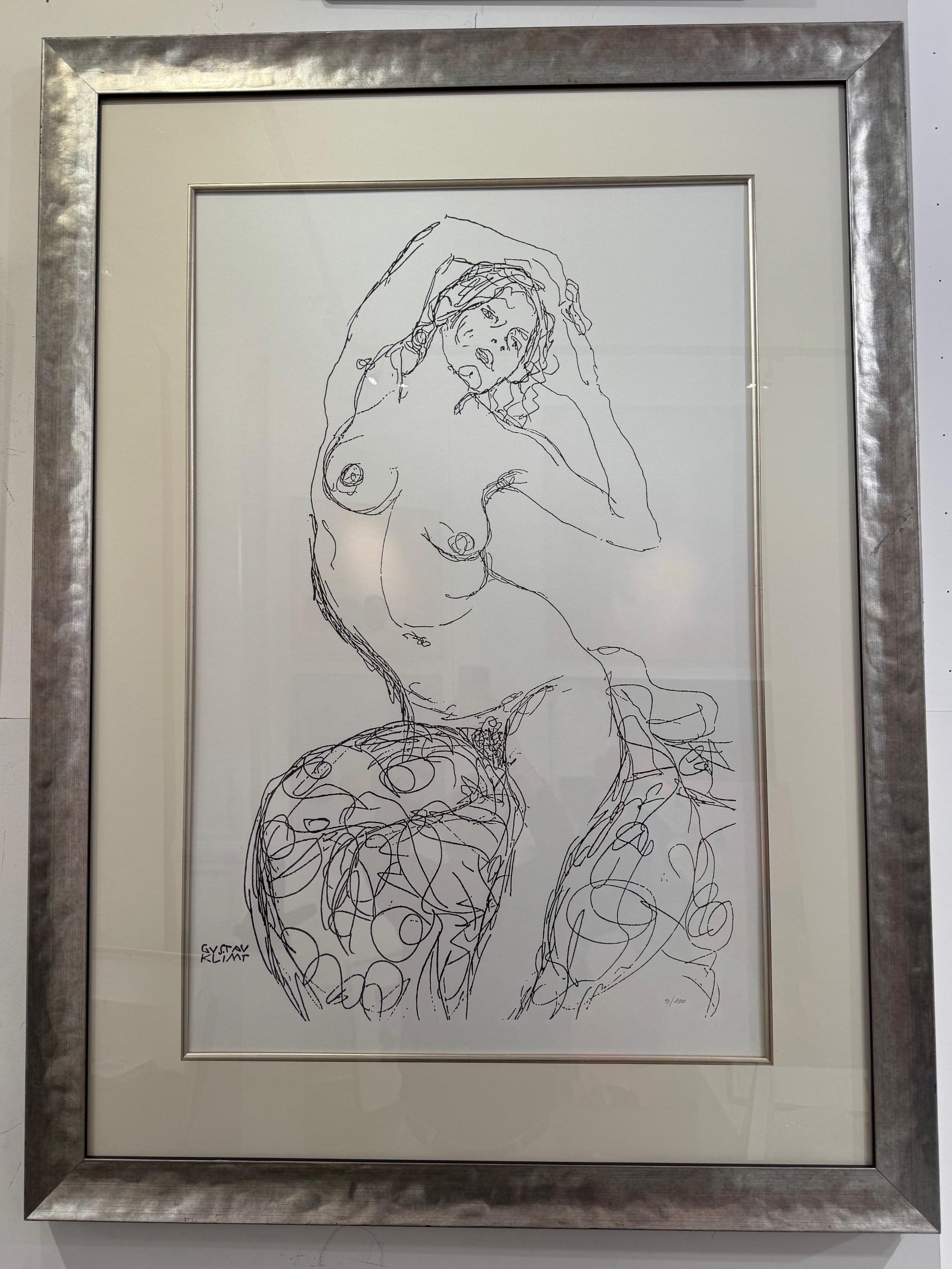 Nudo seduto - Nudo femminile dopo il disegno originale di Gustav Klimt (after) Gustav Klimt art deco in vendita 1