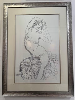 Sitting Nude - Female nude after the original drawing of Gustav Klimt art deco
