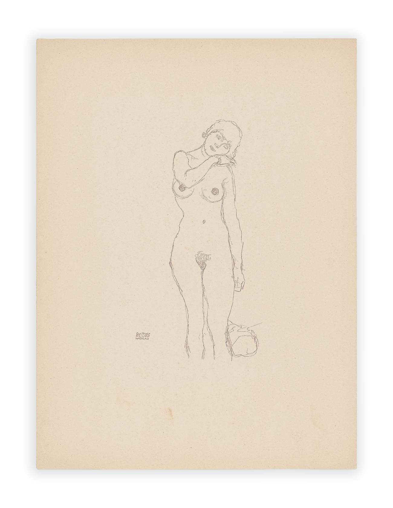 Standender Akt, Gustav Klimt Handzeichnungen ( Skizze), Thyrsos Verlag, 1922 (Wiener Secession), Print, von (after) Gustav Klimt