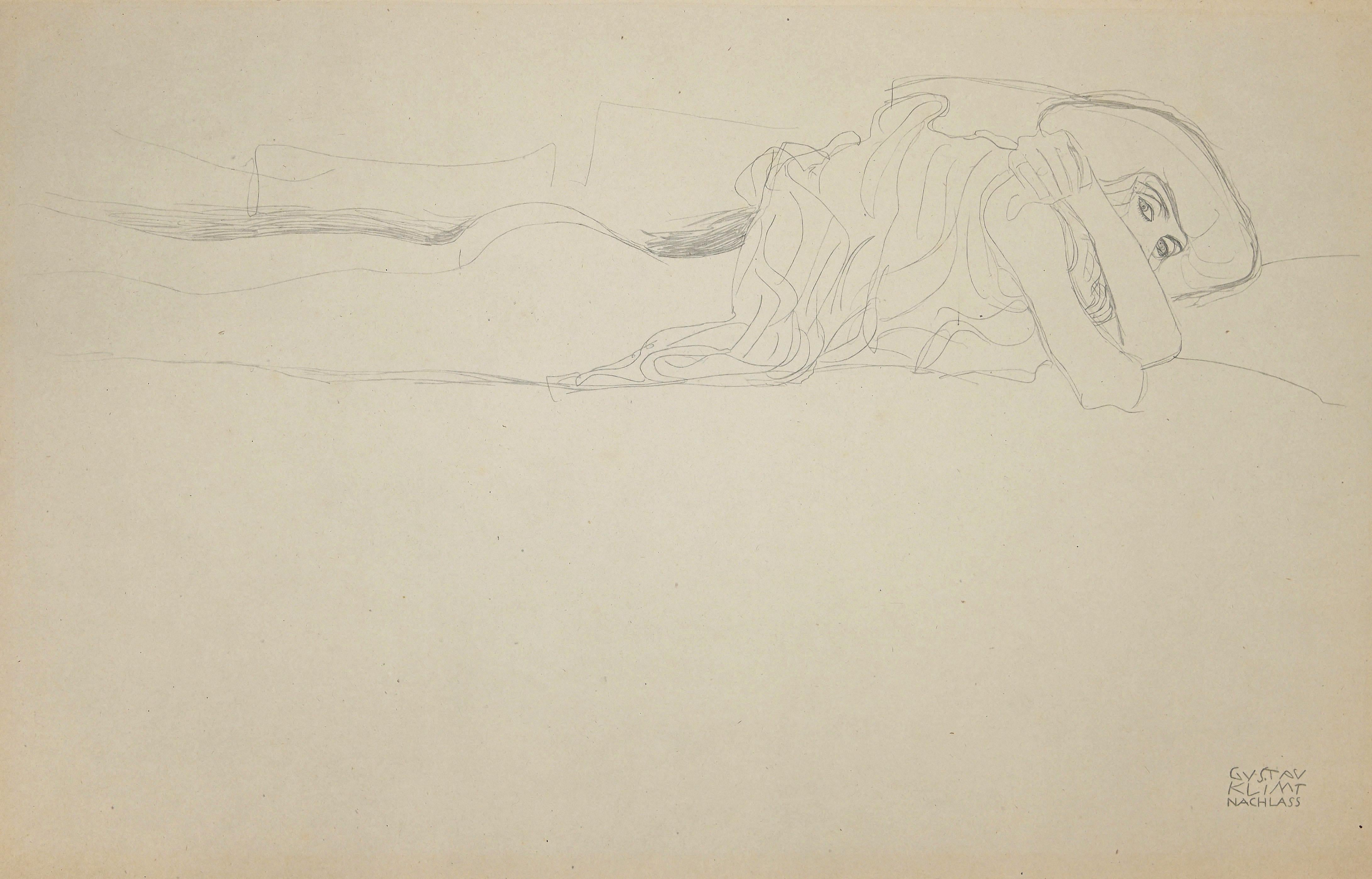 (after) Gustav Klimt Portrait Print - Study for Water Serpents - Original Collotype Print after G. Klimt - 1919