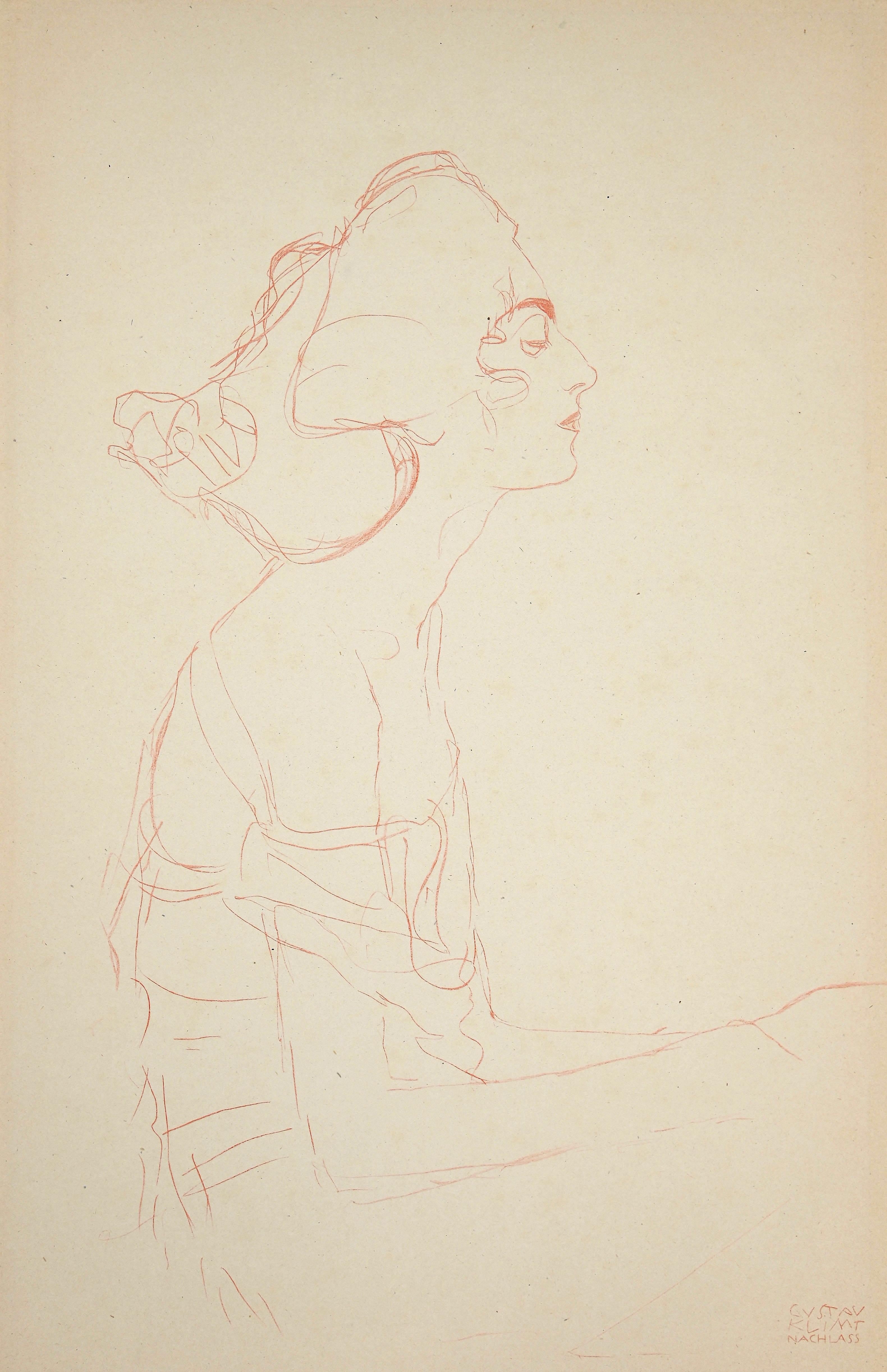(after) Gustav Klimt Figurative Print - Study of a Bust (Red pencil)  - Original Collotype Print after G. Klimt - 1919
