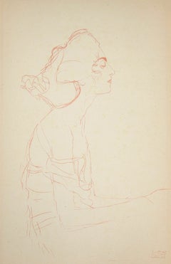 Antique Study of a Bust (Red pencil)  - Original Collotype Print after G. Klimt - 1919