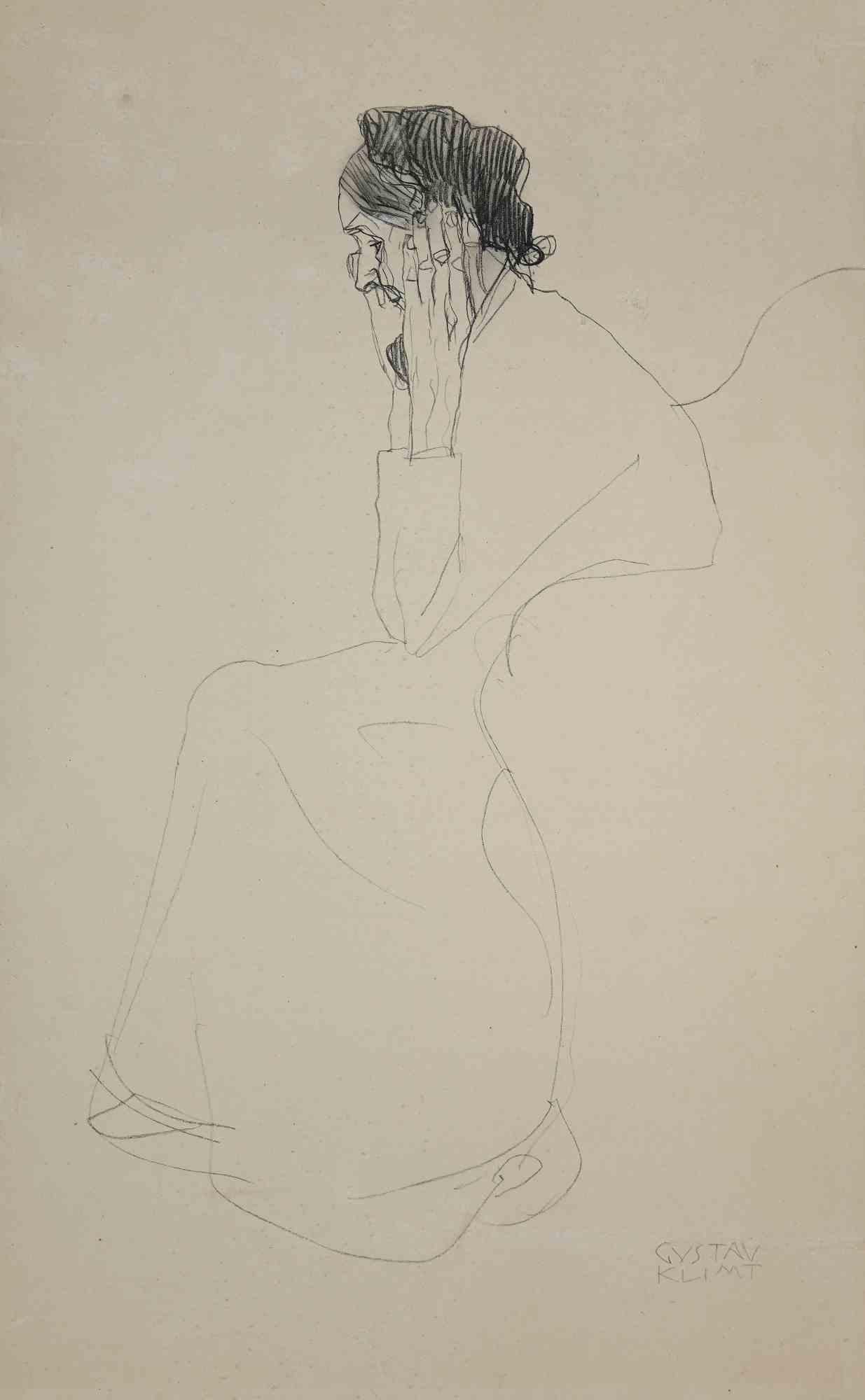 (after) Gustav Klimt Nude Print - Study of an Old Woman- Vintage Colotype Print After G. Klimt - 1919