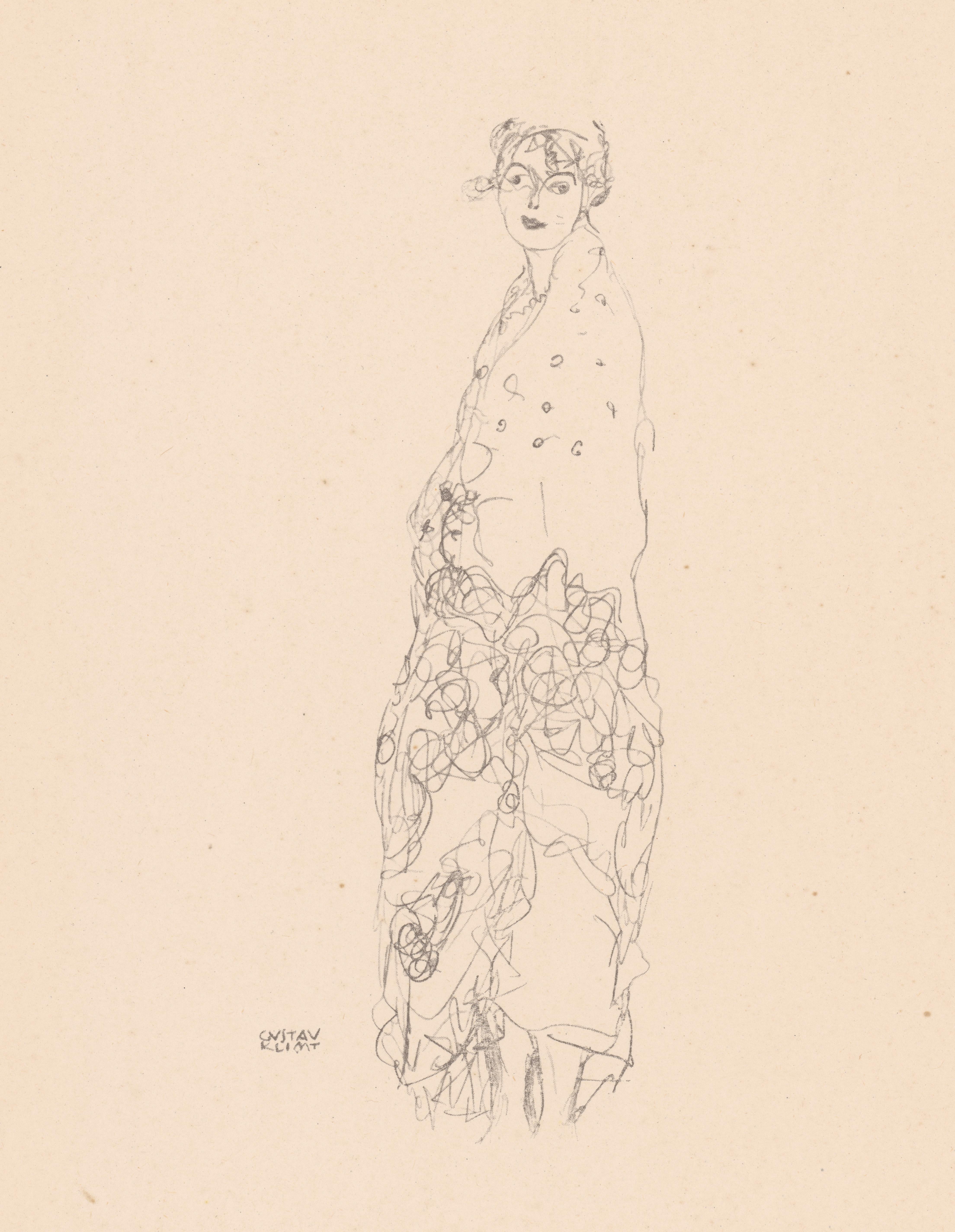 Woman in dress, Gustav Klimt Handzeichnungen (Sketch), Thyrsos Verlag, 1922 - Print by (after) Gustav Klimt