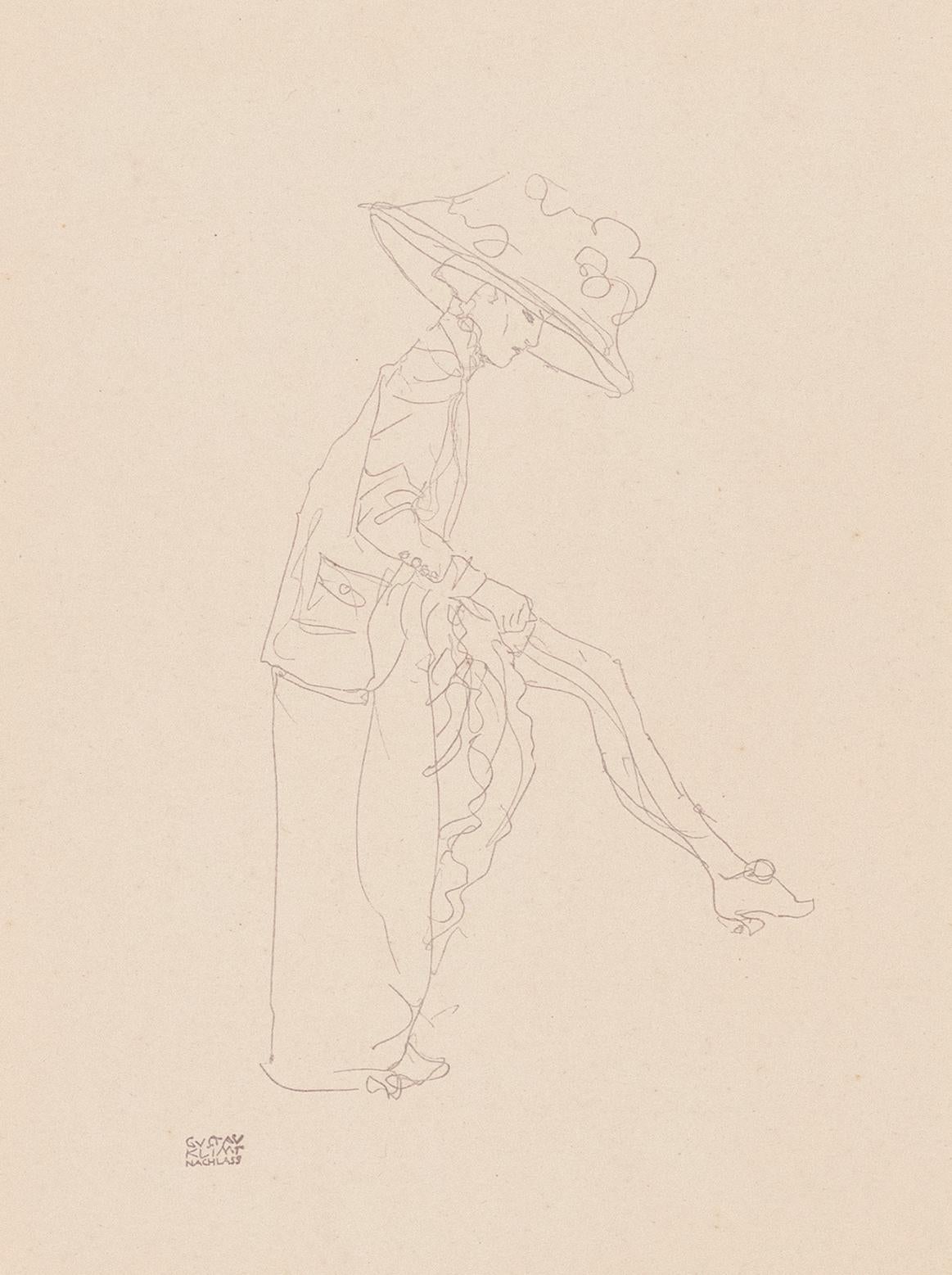 Frau mit Hut und Kleidern, Gustav Klimt Handzeichnungen ( Skizze), 1922